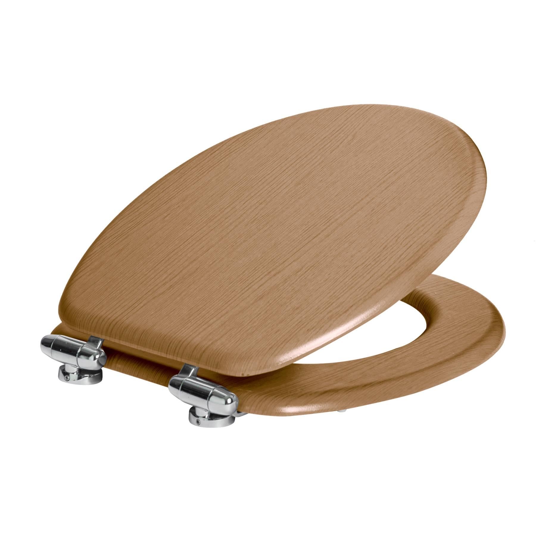 Harbour Housewares Soft Close Toilet Seat - Dark Oak - Pack of 1 - Oval-Shaped Wooden Toilet Seat Antibacterial Loo Lid with Universal Chrome Hinges, Fixings & Fittings