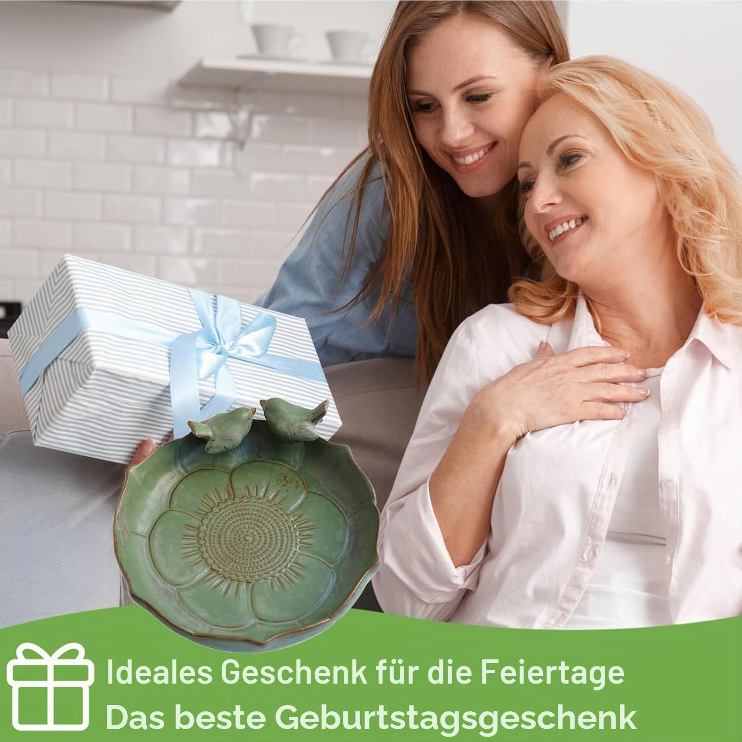 Vogeltränke aus Keramik für draußen auf dem Boden, 24,9 cm Vogeltränke, Vogelfutterspender und Vogeltränke für draußen, Garten, Tischplatte, Deck, Balkon und Rasen