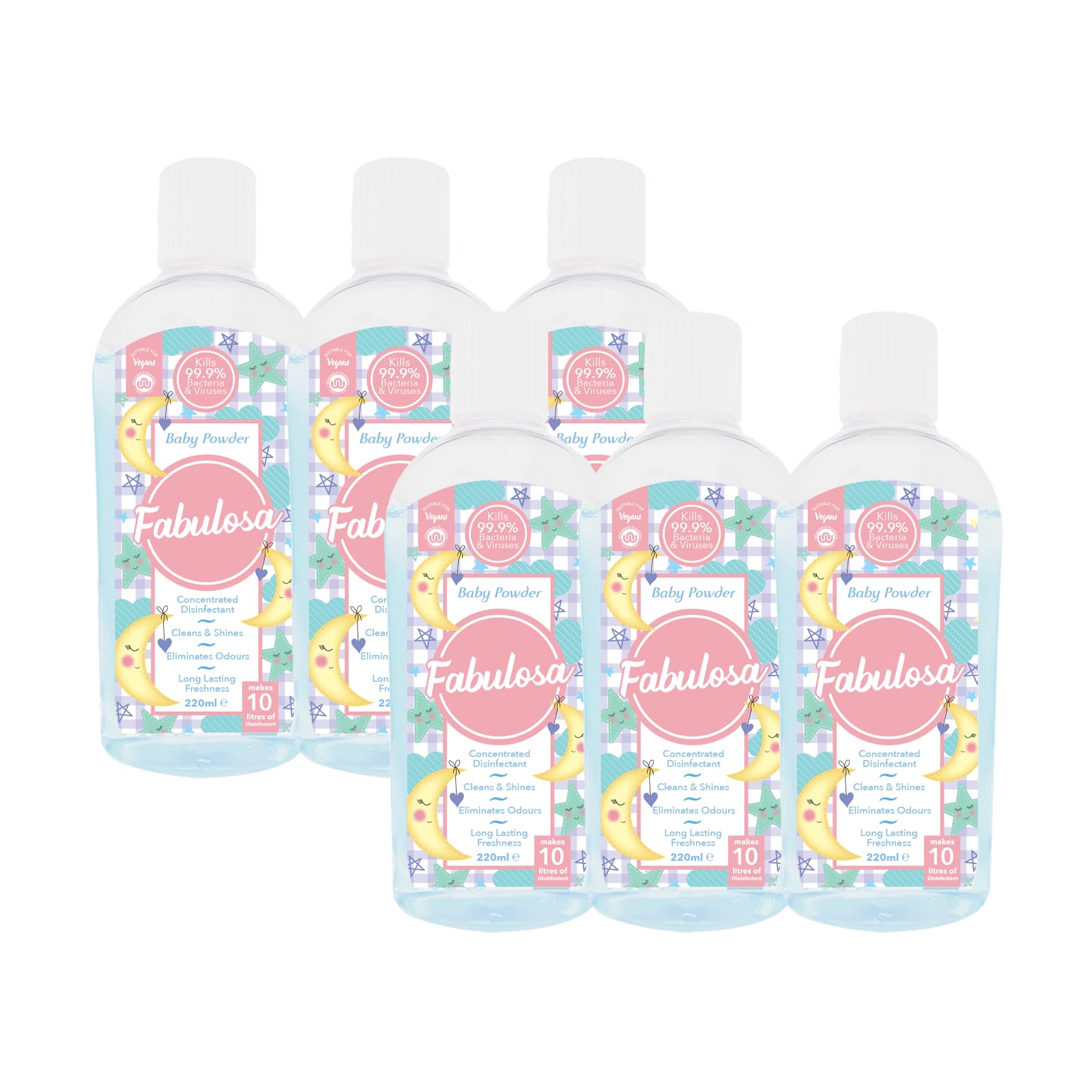 Fabulosa4 in 1 Concentrated Antibacterial Disinfectant All Purpose Cleaner, 220ml, 6 pack, Bliss Baby Powder