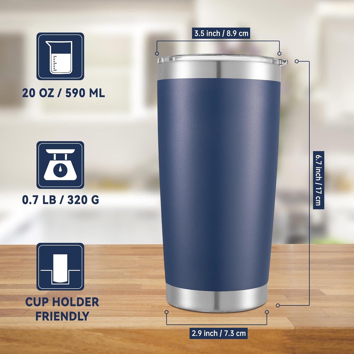 20 oz Tumblers Bulk Stainless Steel Tumbler with Lid Double Wall Vacuum Insulated Coffee Mug 20oz Powder Coated Cup for Hot and Cold Drinks, Navy, 12 pack - Image 3