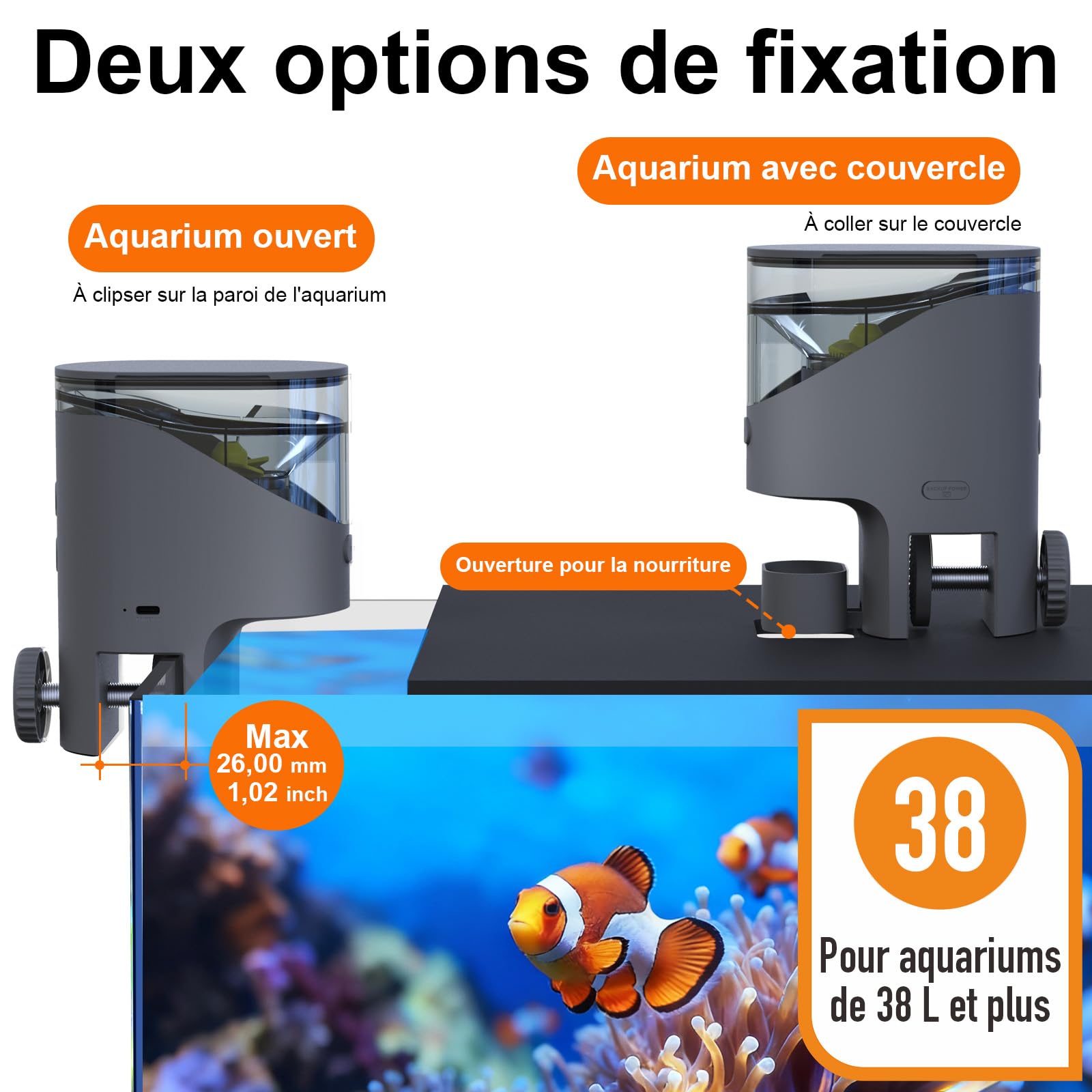 Distributeur Nourriture Poisson WiFi, Caméra 2.5K HD, App 2.4/5G, Dosage Précision 0,2g Anti-Blocage pour Vacances, Réservoir 200ML Anti-Humidité, Programmable pour Aquarium & Mer