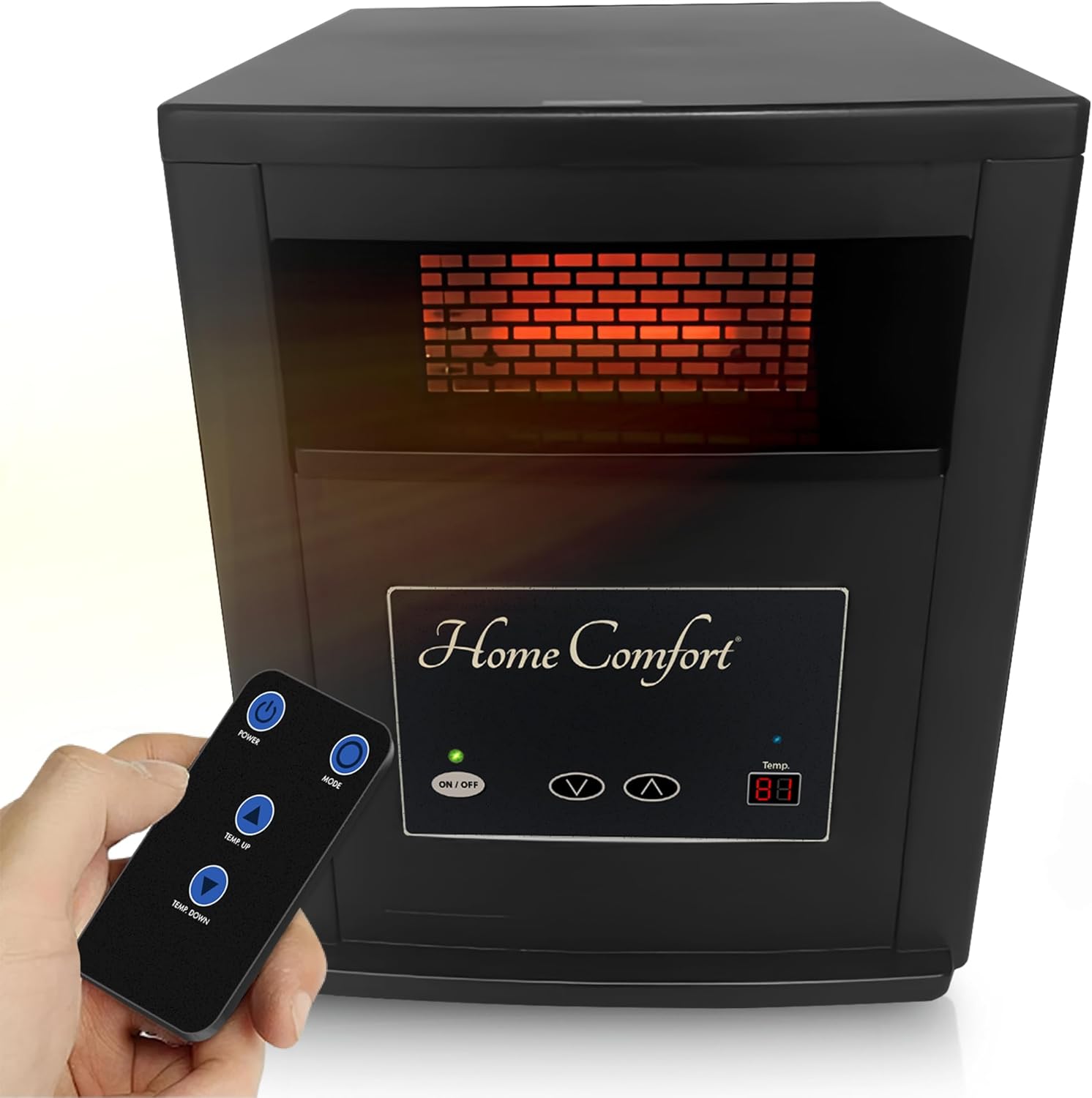 Home Comfort 1500w Infrared Heater - Energy Efficient Space Heater for Year-Round Indoor Warmth, With Thermostat and Remote Control, Portable Warmer for Bedroom, Living and Large Spaces - Black, 1500W