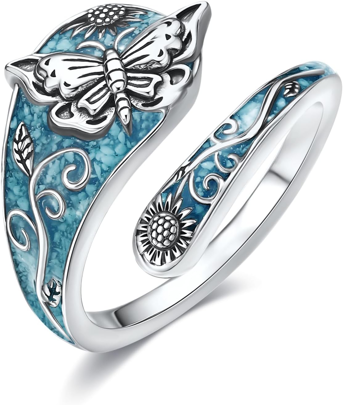 SNOWELLE Turquoise Spoon Rings S925 Sterling Silver Turquoise Adjustable Ring Jewelry Gift for Women Men