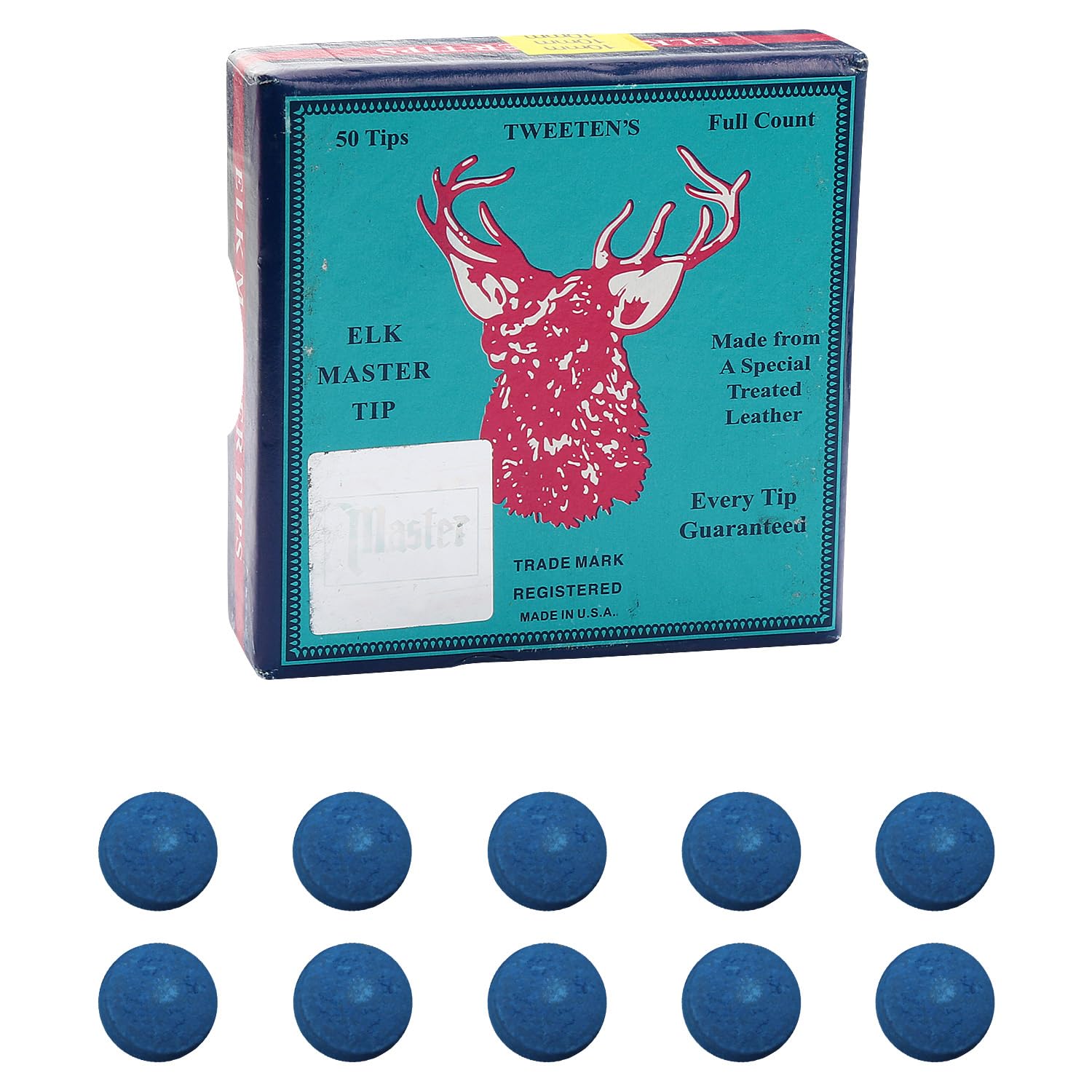 Tabanzhe 50 Pcs Pool Cue Tips, 10mm Blue Diamond Leather Snooker Cue Tips, Billiard Pool Stick Replacement Tip for Pools Cues and Snooker Accessories