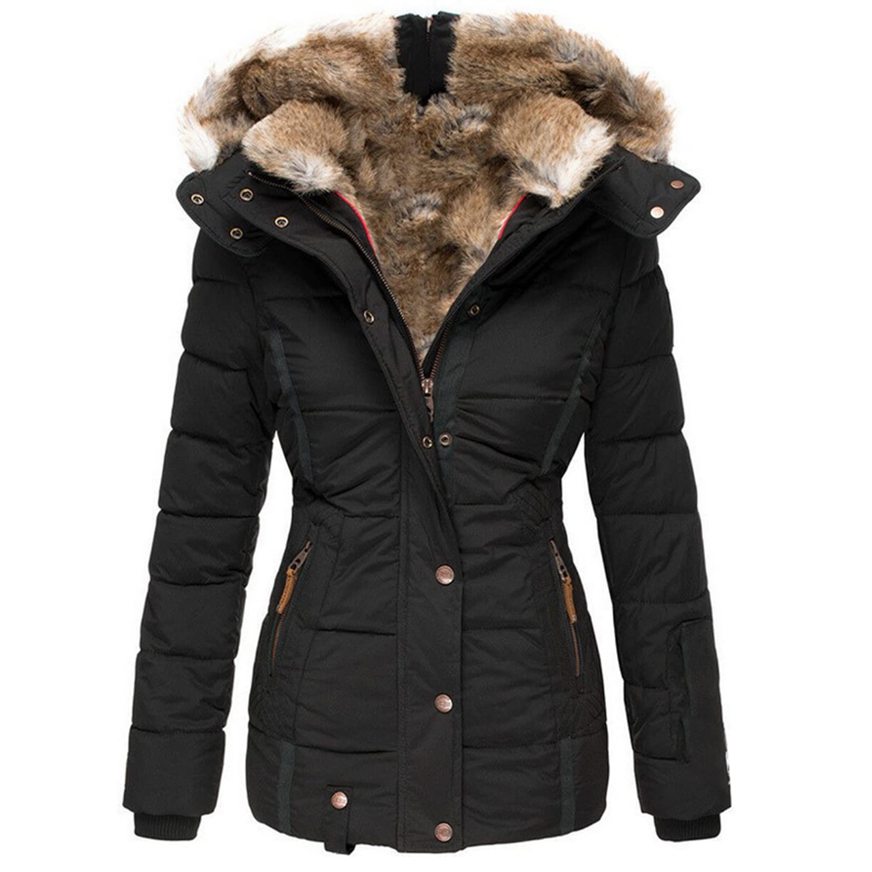 Veste en Coton De Laine Chaude d'hiver Manteau à Capuche en Coton à Manches Longues Et à GlissièRe pour Femmes