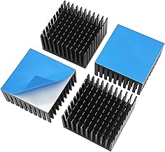 Aluminum Heatsink, 1.6 x 1.6 x 0.8 inches (40 x 40 x 20 mm), Heat Conductive Adhesive Sheet, Heat Storage, Cooling Radiator Fins, CPU IC Chip, Circuit Board, Suitable for LED Amplifiers, Black, 4 Pieces