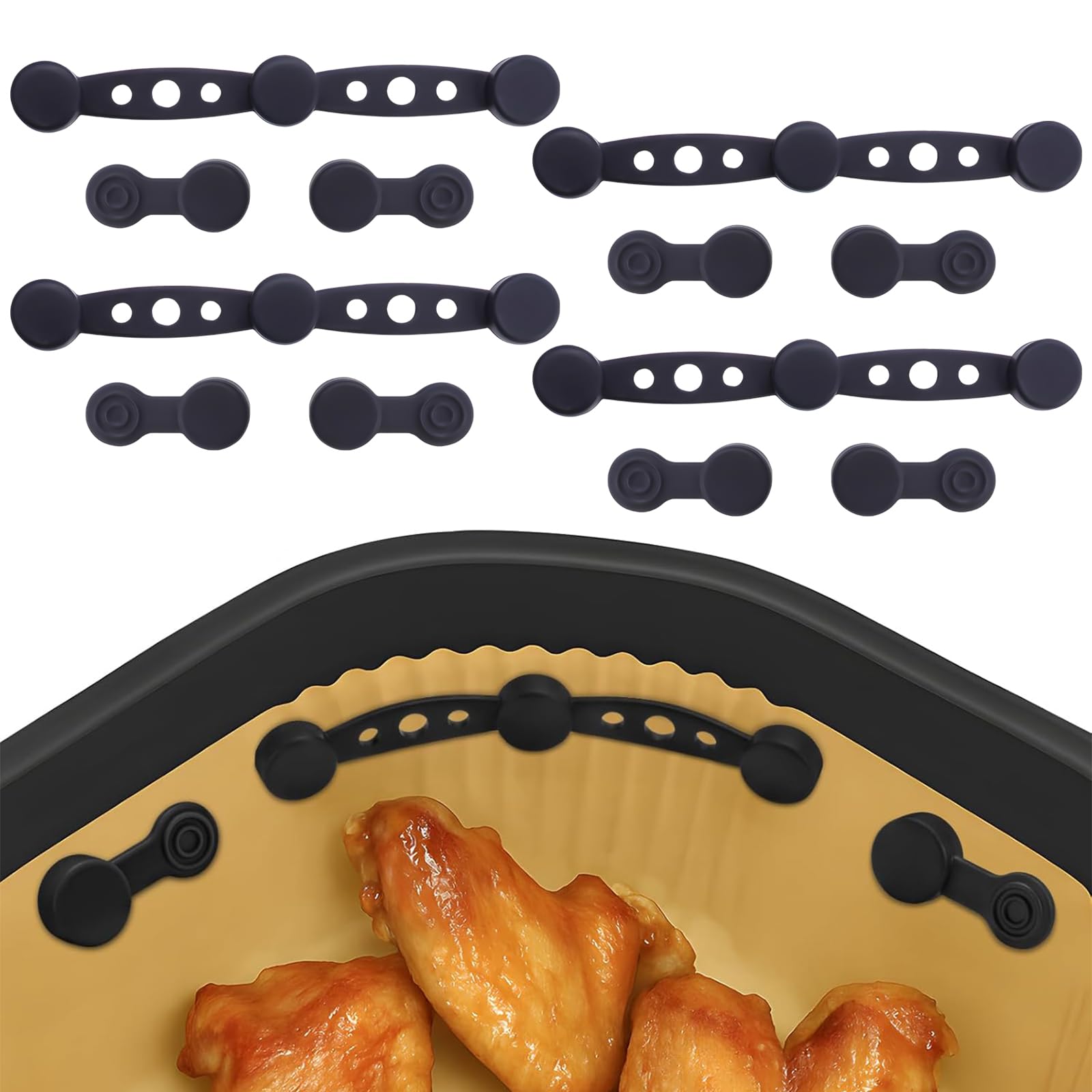 Magnetschnallen aus Silikon für Heißluftfritteusen,Forreen 4 Sets Robuster Magnetverschluss Silikon zum Festhalten,Airfryer Zubehör,Pergamentpapier Schnallen Set,zum Verhindern von Papierverbrennungen