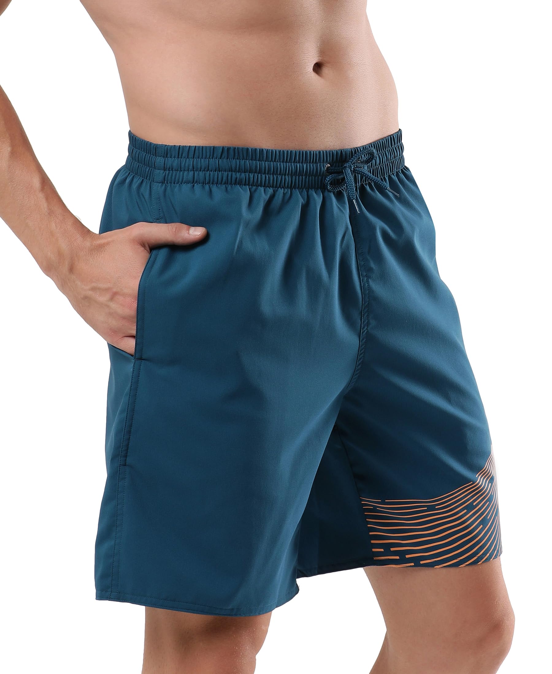 Speedo Men's Xpress Lite Essential Medley Logo Printed Watershorts - Dark Teal & Sweet Apricot 2