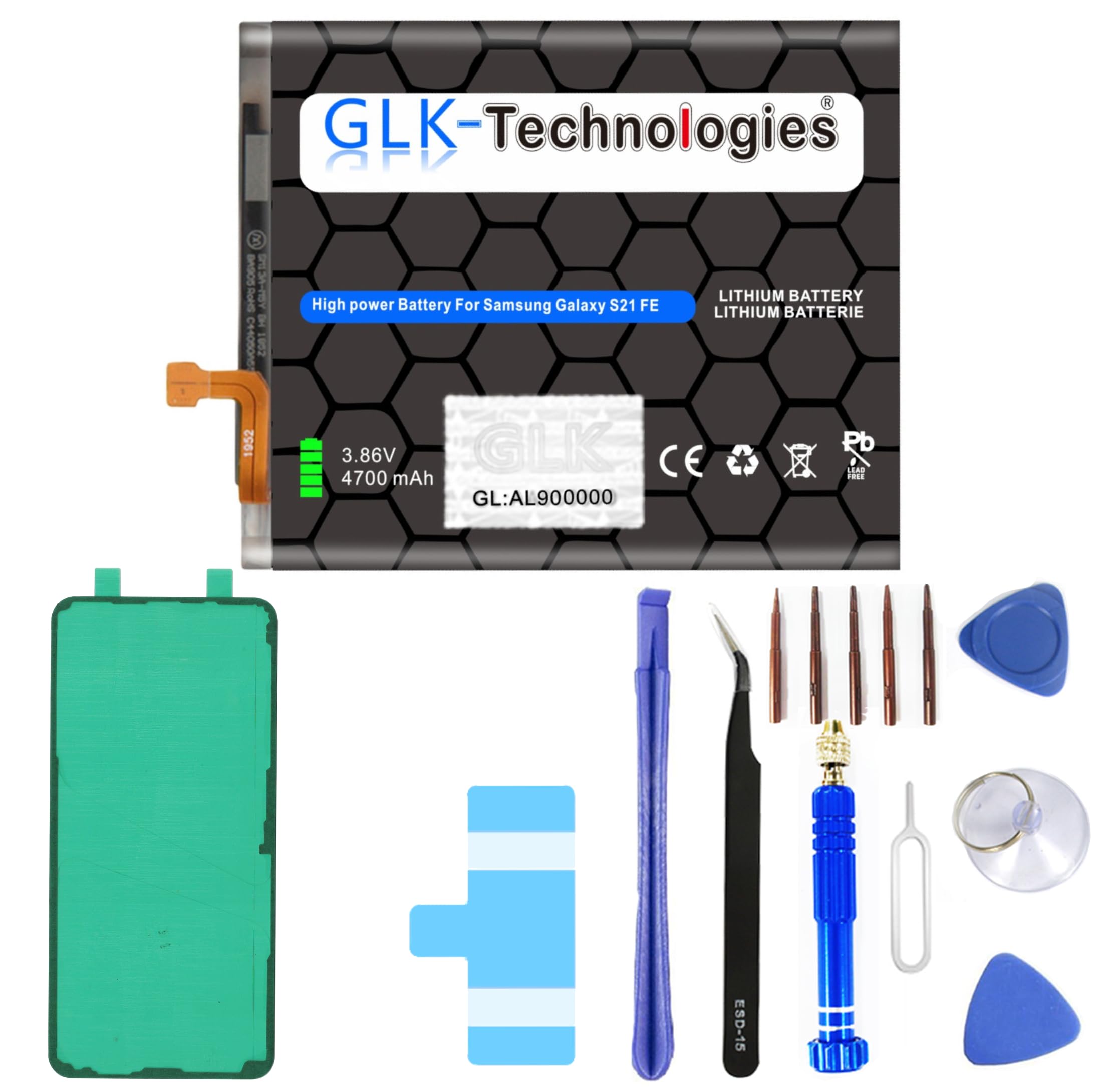 GLK-Technologies® High Power Ersatzakku kompatibel mit Samsung Galaxy S21 FE 5G SM-G990 EB-BG990ABY Battery accu 4700mAh Akku inkl. Profi Werkzeug Set Kit NUE 2026 B J
