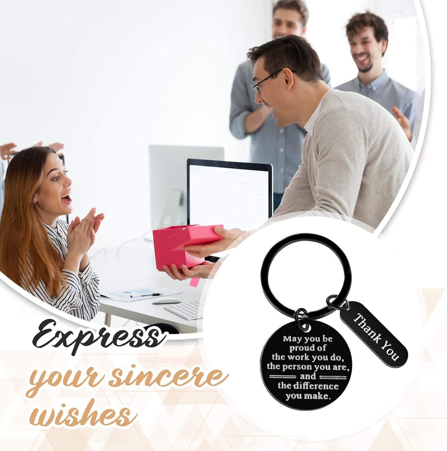 Yinkin 12 Sets Employee Appreciation Gifts Bulk for Coworkers Keychains Organza Bags with Cards for Staff Christmas Favors(Black) - Image 2