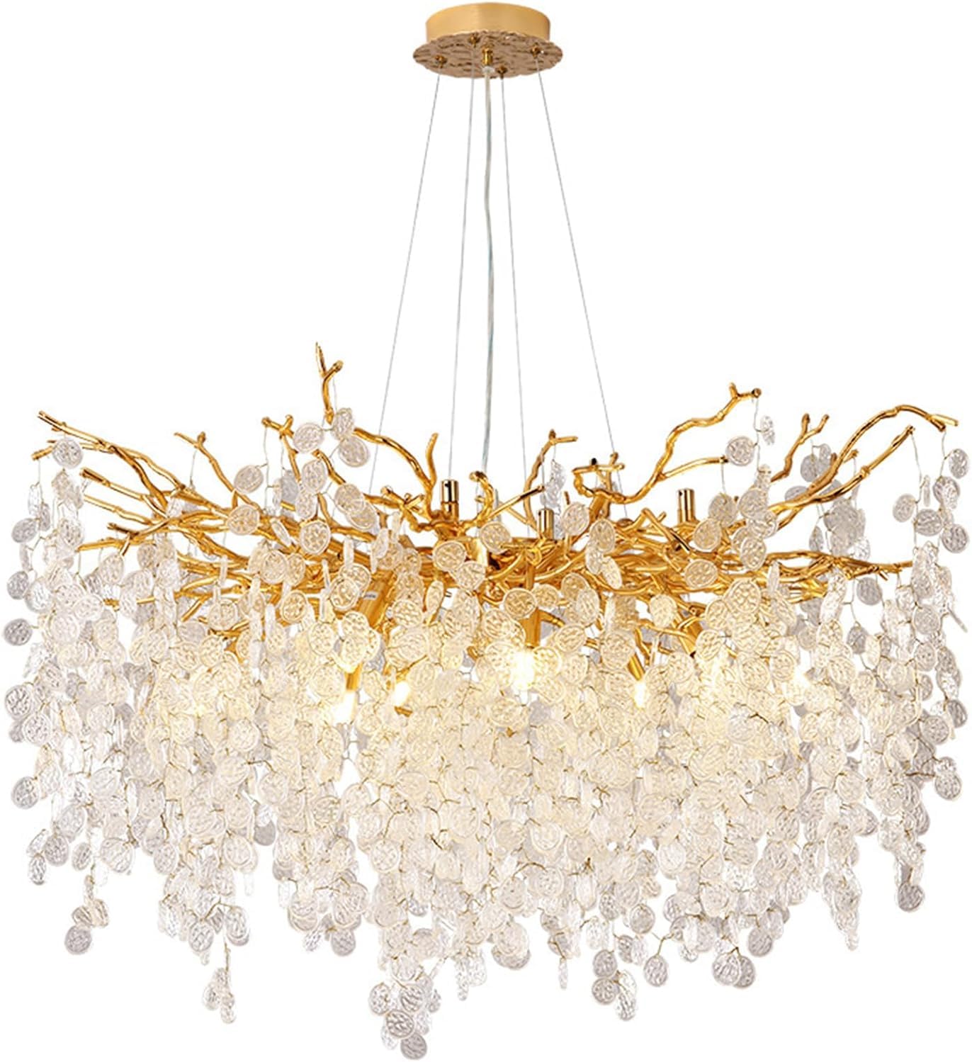 Lustre en cristal de luxe or et argent style branche d'arbre