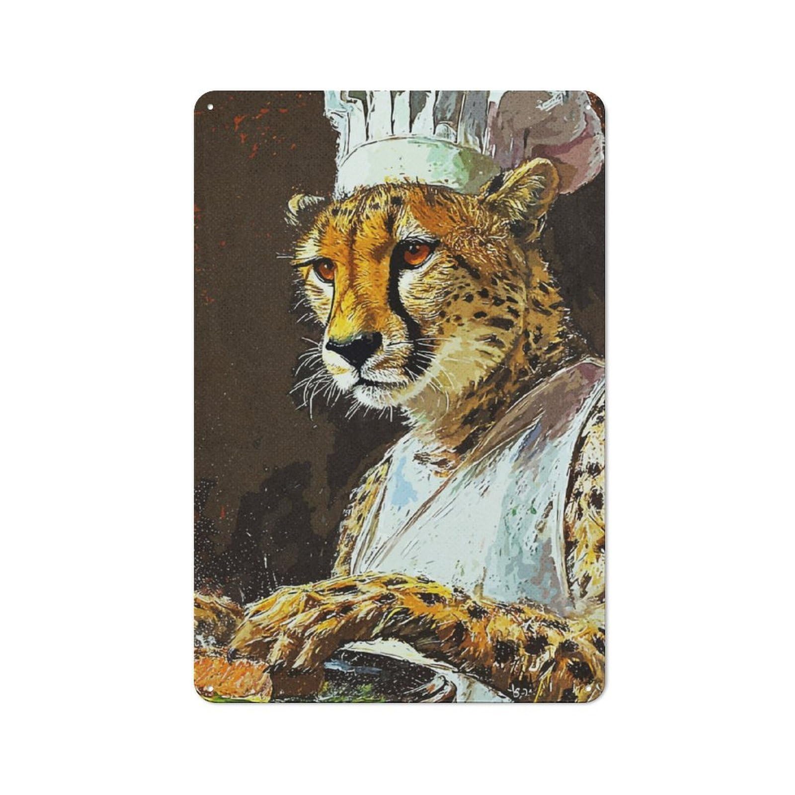 Junmoney Chef Leopard Decorative Tin Sign 30X20cm, Country Country Wall Plaque For Dining Room, Cafe, Entryway Or Family Room