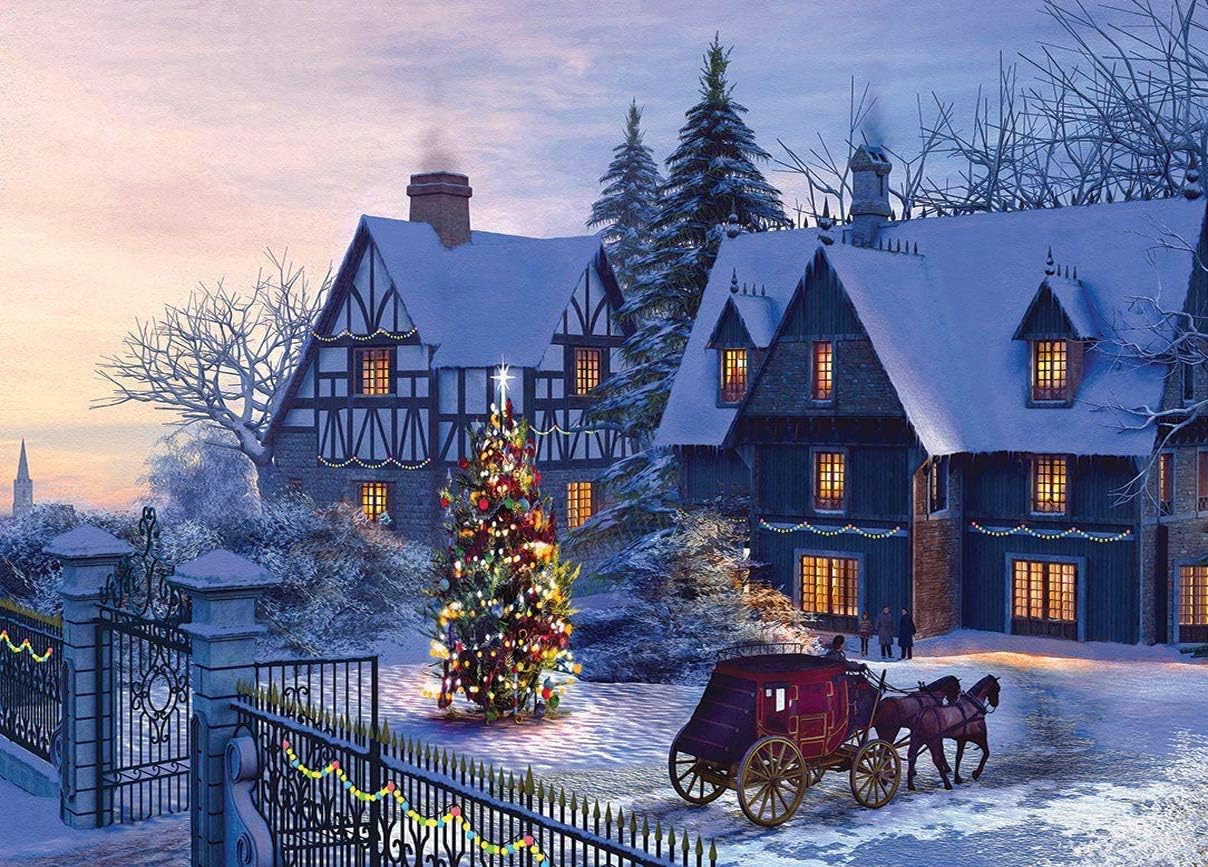 Koyiwa 1000 Pieces Jigsaw Puzzle for Adults, Christmas Country Snow Scene Carriage, Medium Difficulty Fun Gift, Decoration Puzzles (27.56 x 19.69 inch)