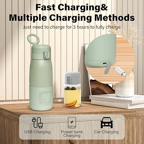 Miniatura 6 de Calentador de botellas portátil para viajes, 17 onzas, portátil, leche materna y calentador de agua, calentamiento de precisión rápida, control de