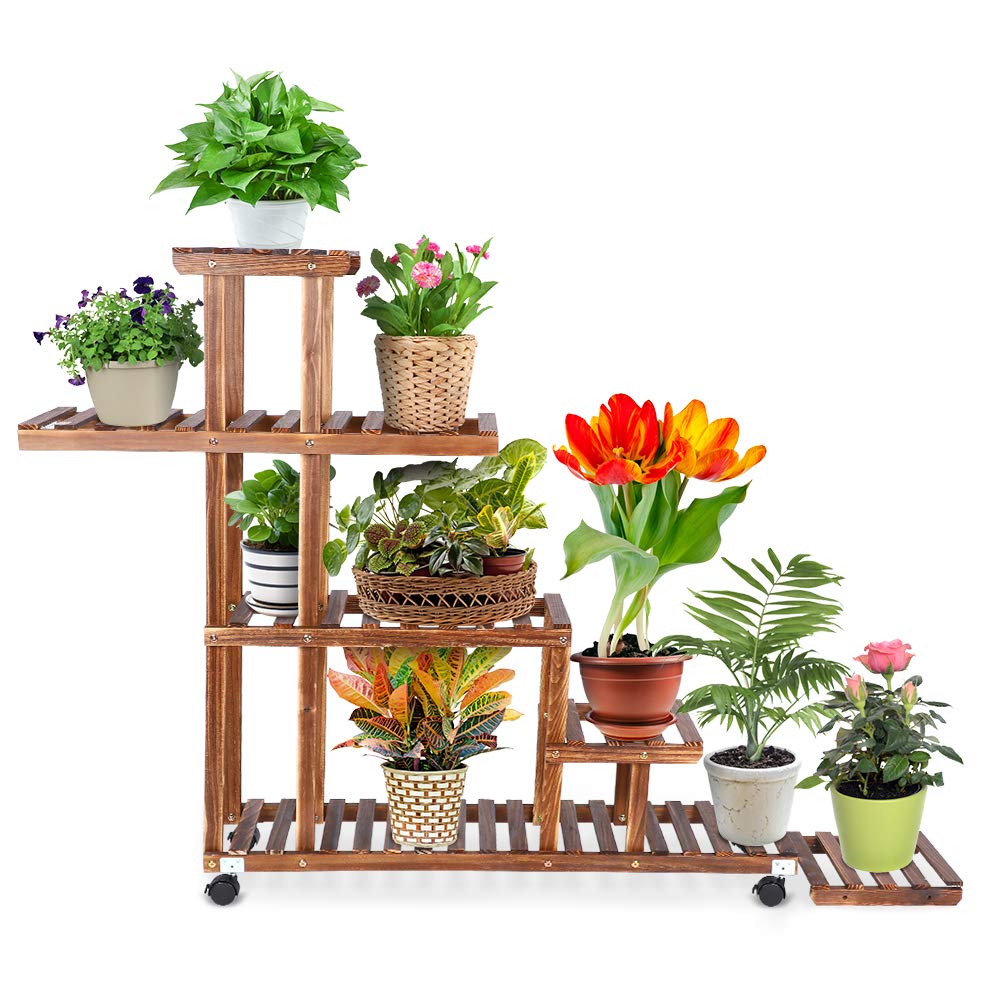 Buy 5 Tier Stands Indoor Outdoor Vertical Wooden Flower Rack Movable
