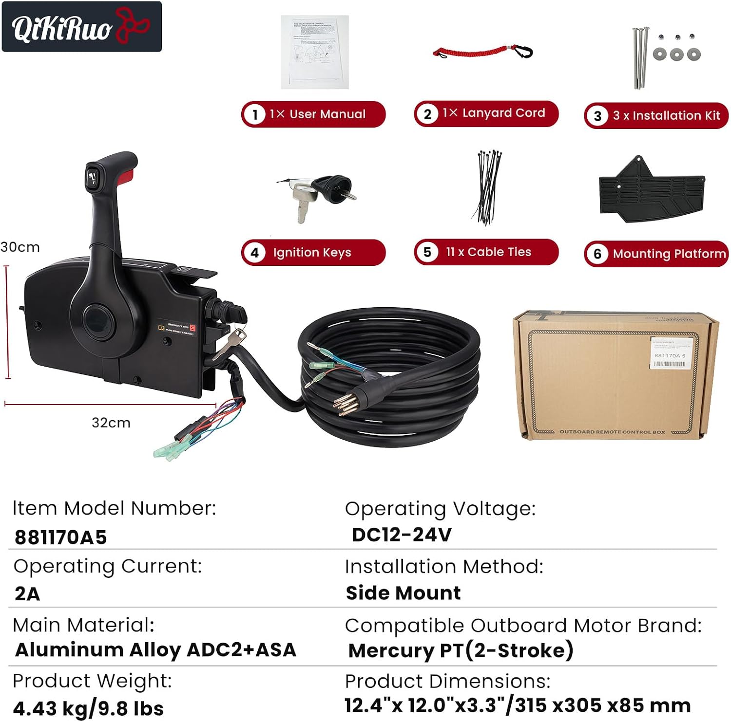 881170a5-4000 for Mercury Outboard Remote Control Box with 8pin | 881170a5-4000 Side Mount for Mercury Outboard Engine Throttle Outboard Remote Control Box with 8pin