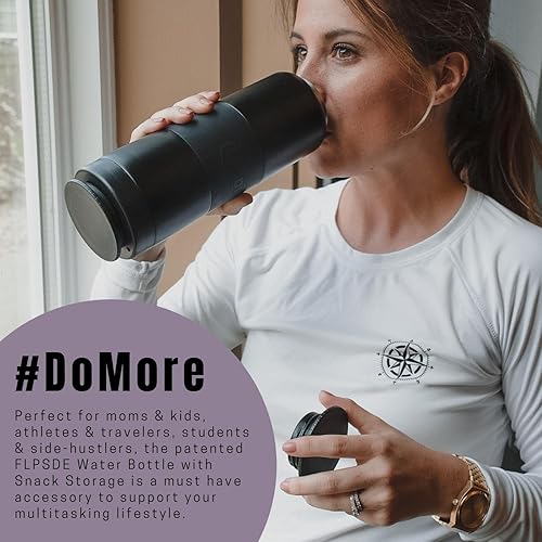 Miniatura 7 de Botella de agua FLPSDE de doble cámara  Bebida+aperitivos  Botella de agua con almacenamiento  Fácil de limpiar  Ideal para viajes, senderismo,