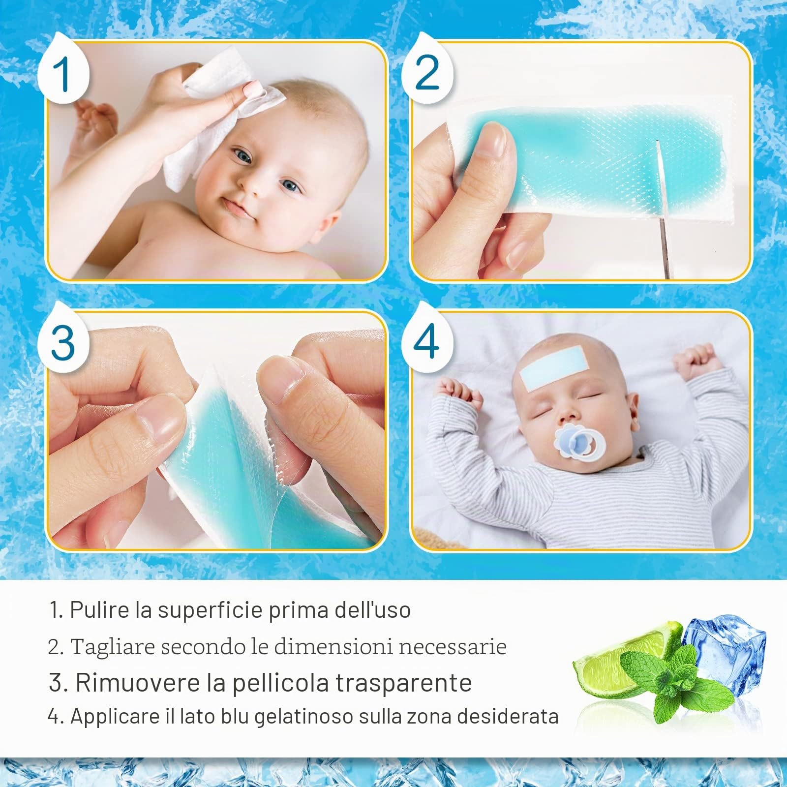 16 Fogli Di Toppa Rinfrescante Per Bambini E Adulti In Silicone Per Febbre, Emicrania E Calore Estivo, Blu
