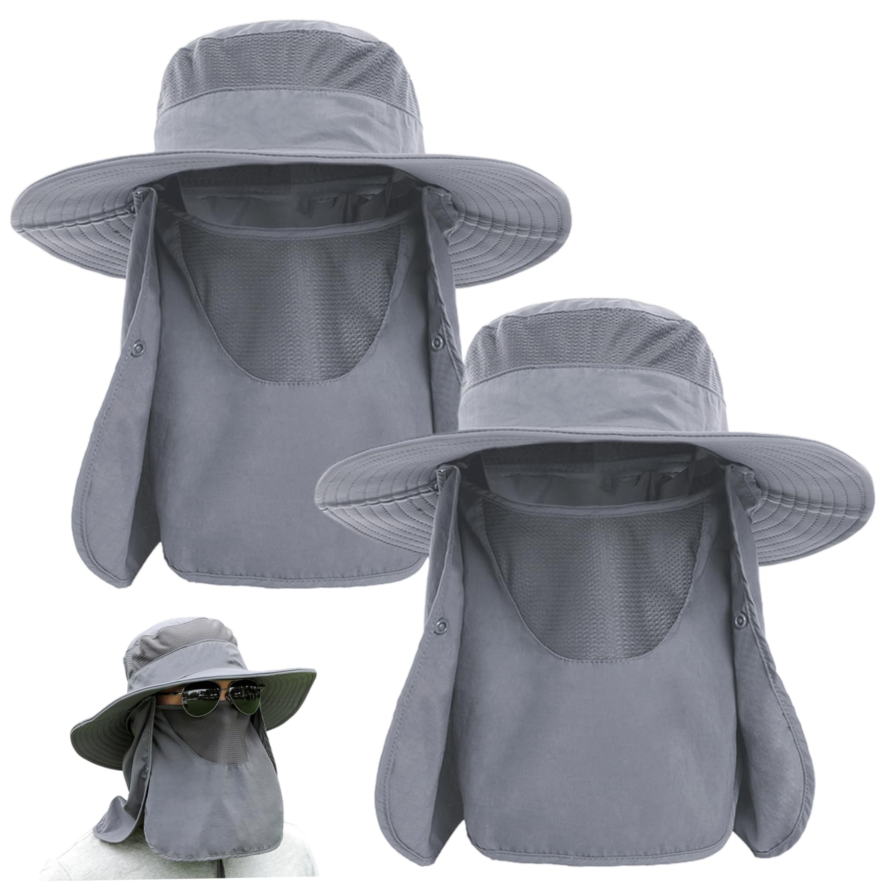 Bemonew Fishing Hat Sun Hat with Face Neck Flap Breathable Face Mask and Neck Protection Integrated UPF50+ UV Protection Sun for Fishing Hiking Camping Garden Work Dark Grey