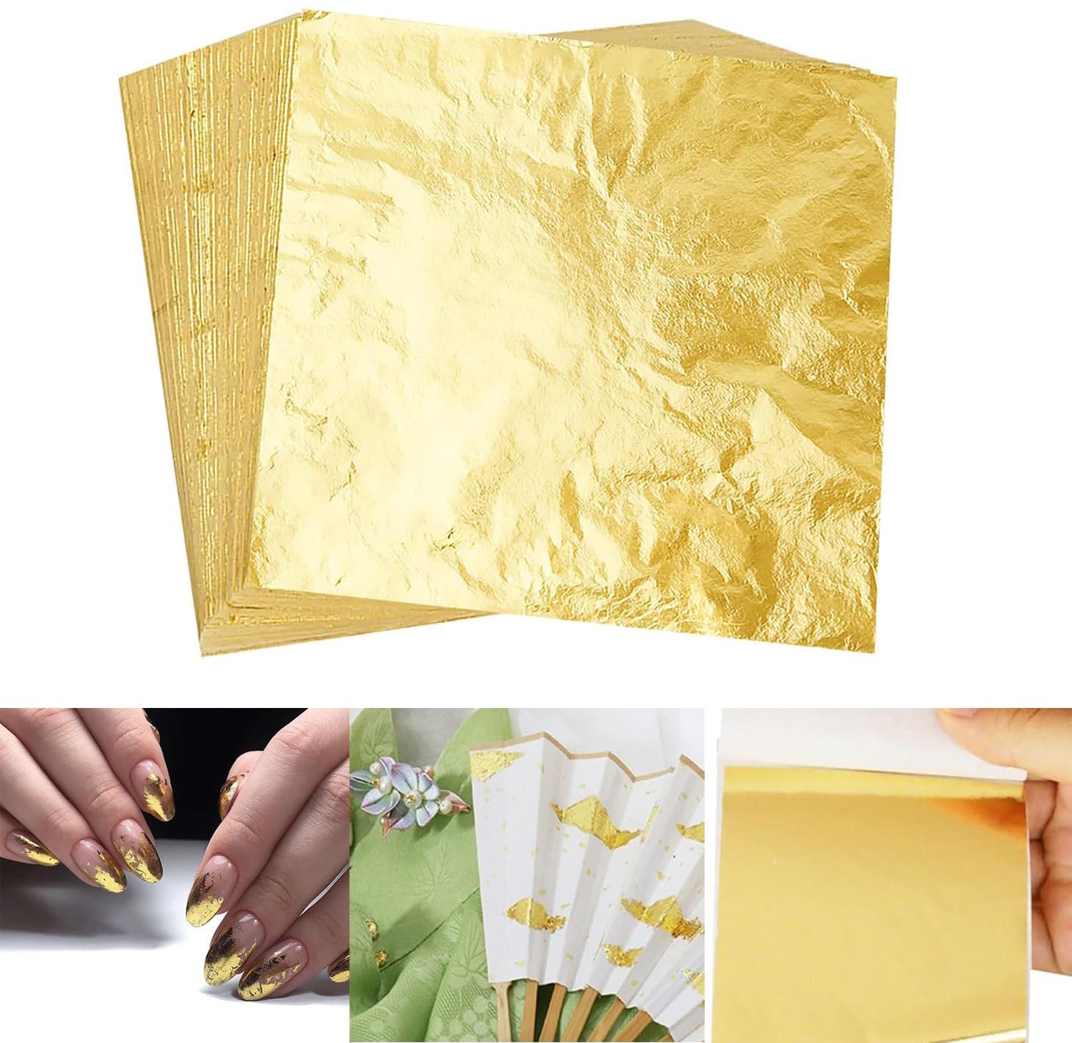 200 hojas de pan de oro para manualidades (8,5 x 8 cm), lámina dorada para manualidades, papel dorado para manualidades, leche, hoja de metal, papel dorado dorado, pintura acrílica