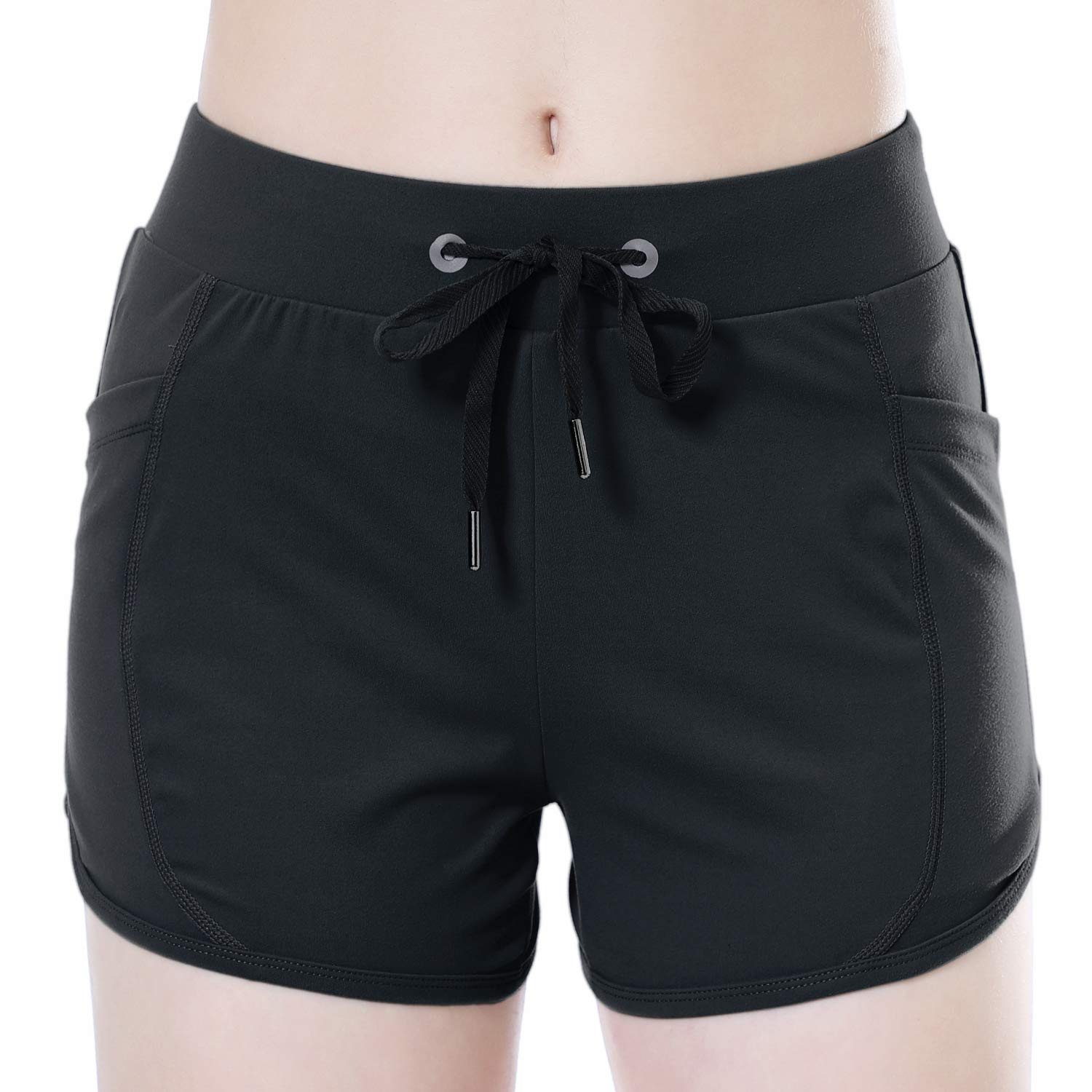 beroy Shorts,Running Shorts for Women,Athletic Shorts with Pockets Black L