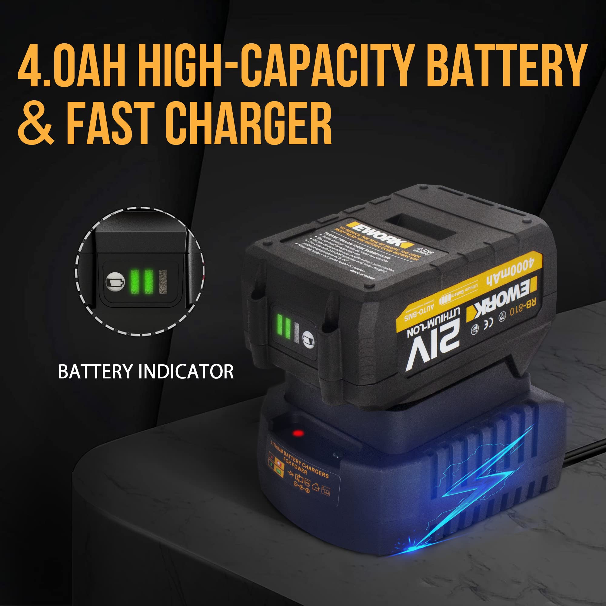 Cordless Impact Wrench 1/2 inch - EWORK 21V Brushless Compact Electric Impact Wrench Max 700 Ft-lbs (950N.m) High Torque Impact Gun with 4.0Ah Li-ion Battery, Fast Charger, 5 Sockets, Tool Bag