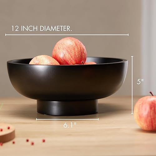 Miniatura 2 de Frutero de madera negra para encimera de cocina, frutero grande de madera de 12 pulgadas de diámetro, madera natural, cuenco decorativo negro para