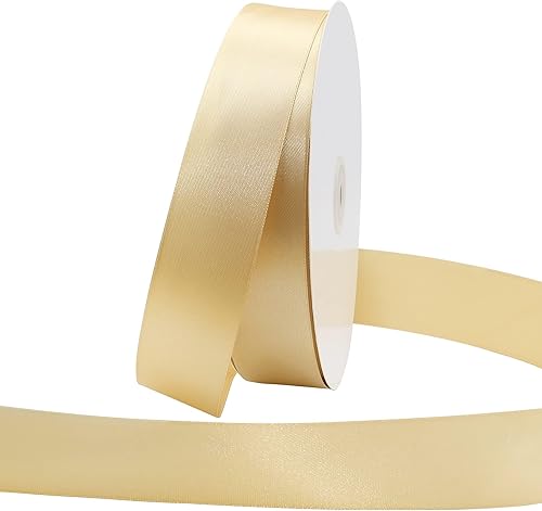 Miniatura 3 de Maclemon Cinta de satén dorada de 34 pulgadas de ancho de 100 yardas de doble cara, cinta de tela dorada para envolver regalos, muy adecuada para