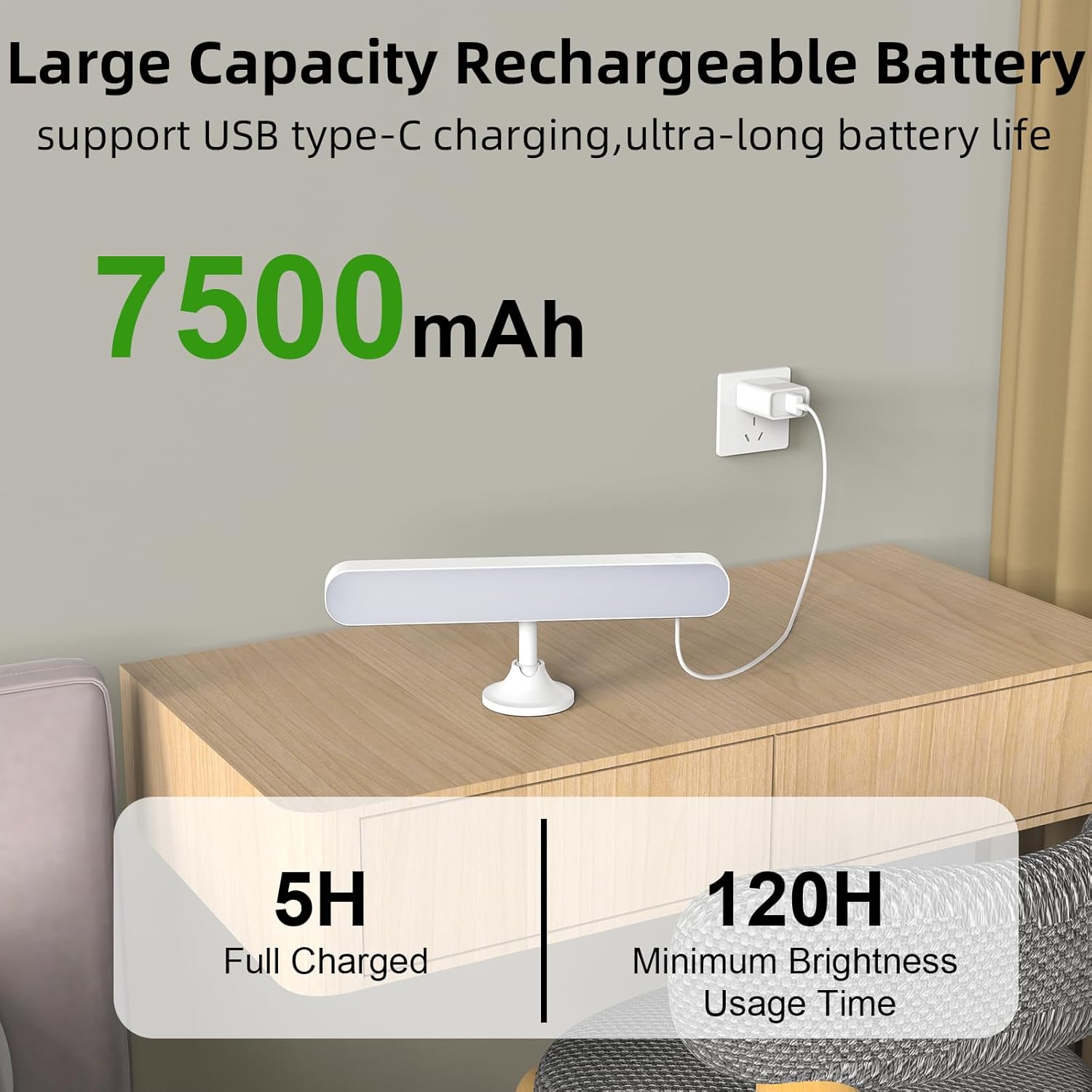 Battery Operated Wall Sconce, 7500mAh Rechargeable LED Wall Light for Bedroom with Remote Control, 360°Rotate, Timing, 3 Colors Dimmable, Wireless Wall Lamp with 15 RGB Colors, 1 Pack, White