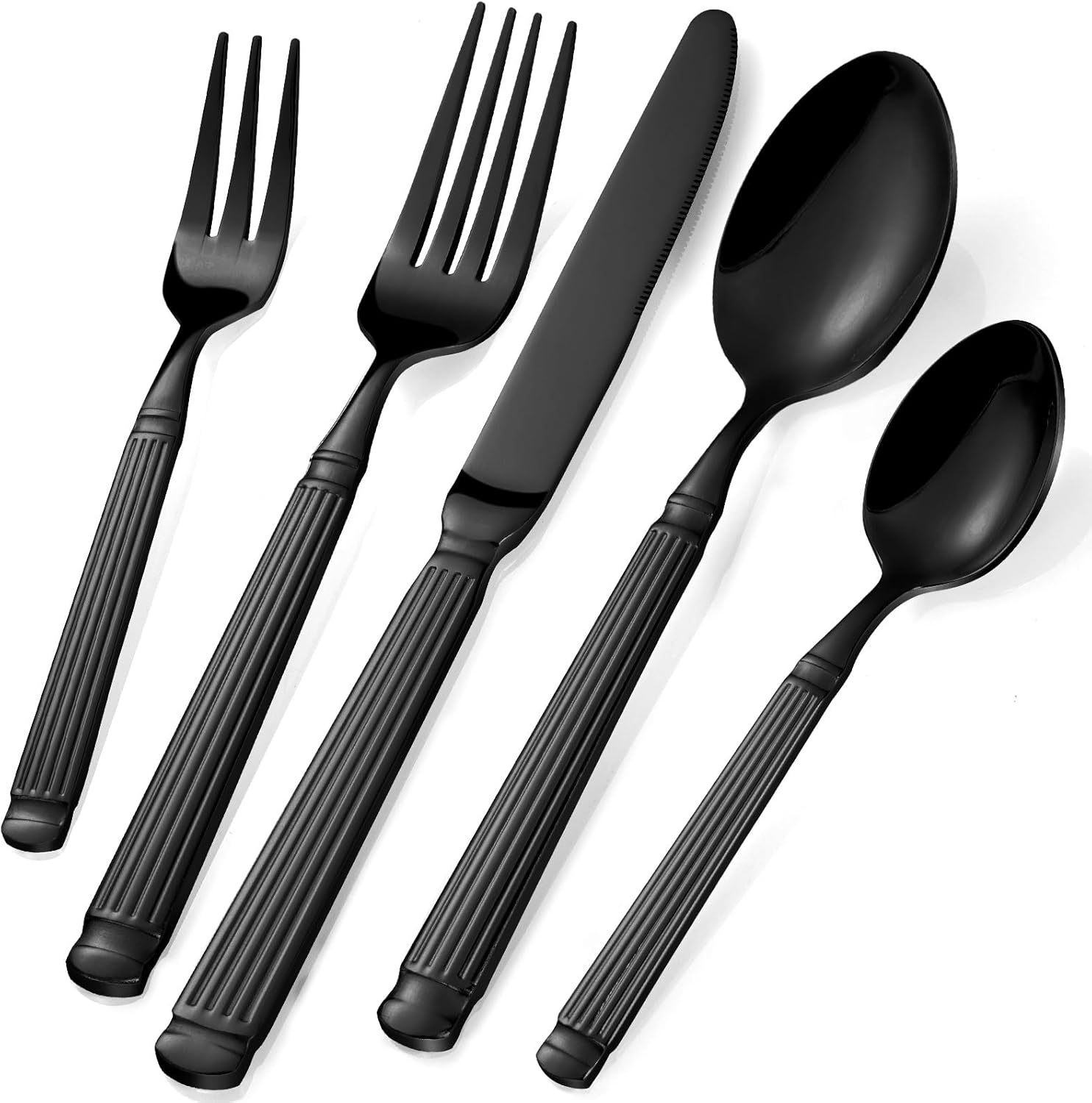 40-PCS Black Silverware Set - Stainless Steel Flatware Set Service for 8, Mirror Polished Black Cutlery Set for Home Party Restaurant, Dishwasher Safe