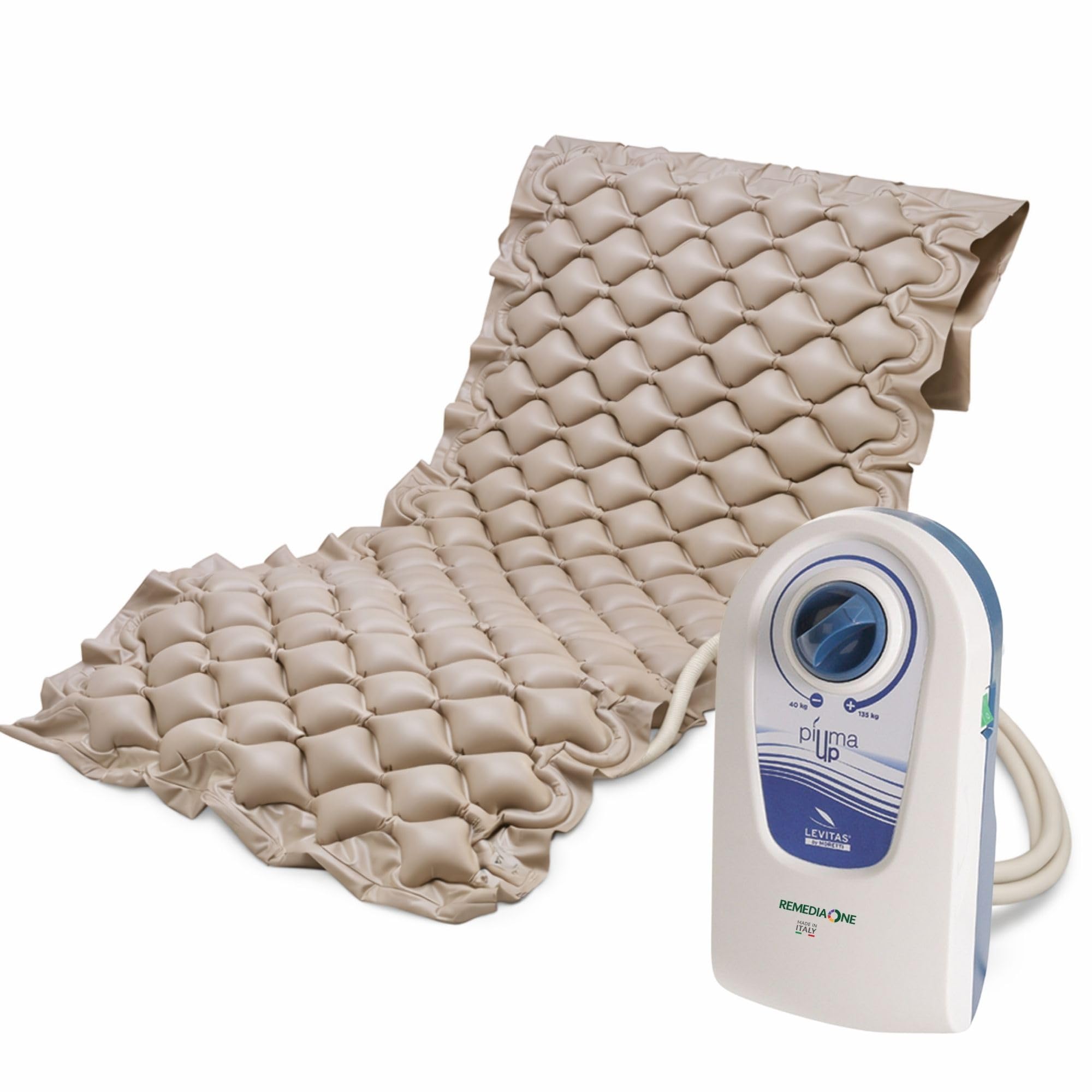 REMEDIA ONE - Materasso Antidecubito per Anziani ad Aria 130 Bolle | Pressione Alternata, Compressore Silenzioso, Portata 135 kg, PVC Medicale, Idoneo Fornitura ASL