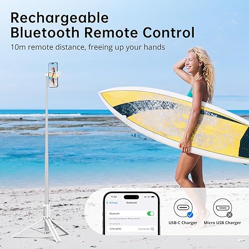 Vista 26 de SYNCWIRE Trípode de teléfono Selfie Stick de 55 pulgadas para iPhone, palo selfie de aluminio extensible todo en uno con control remoto, trípode