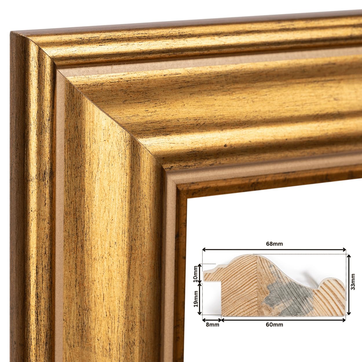 CLAMARO Riga Wandspiegel Antik Barock 40 x 60 cm, Gold, Echtholzrahmen