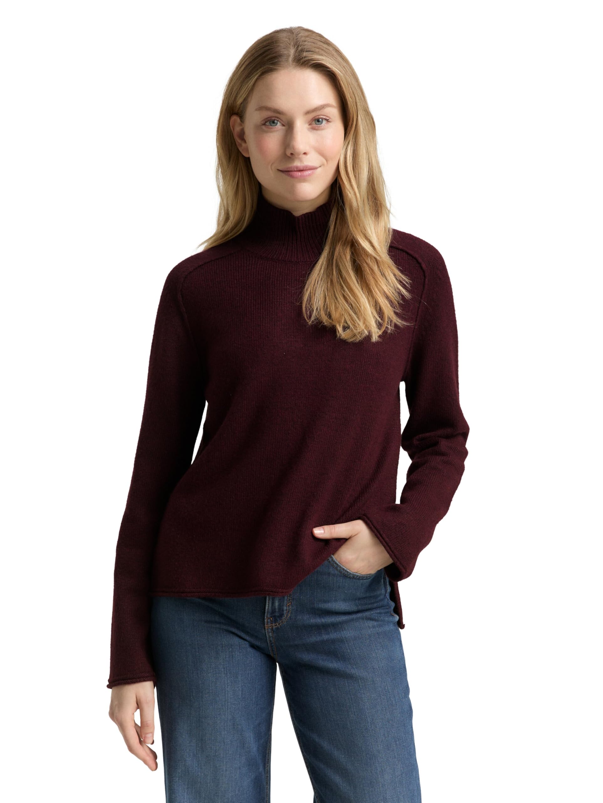 Tom Tailor Damen 1047670 Loose Fit Strickpullover mit Stehkragen (1er Pack)