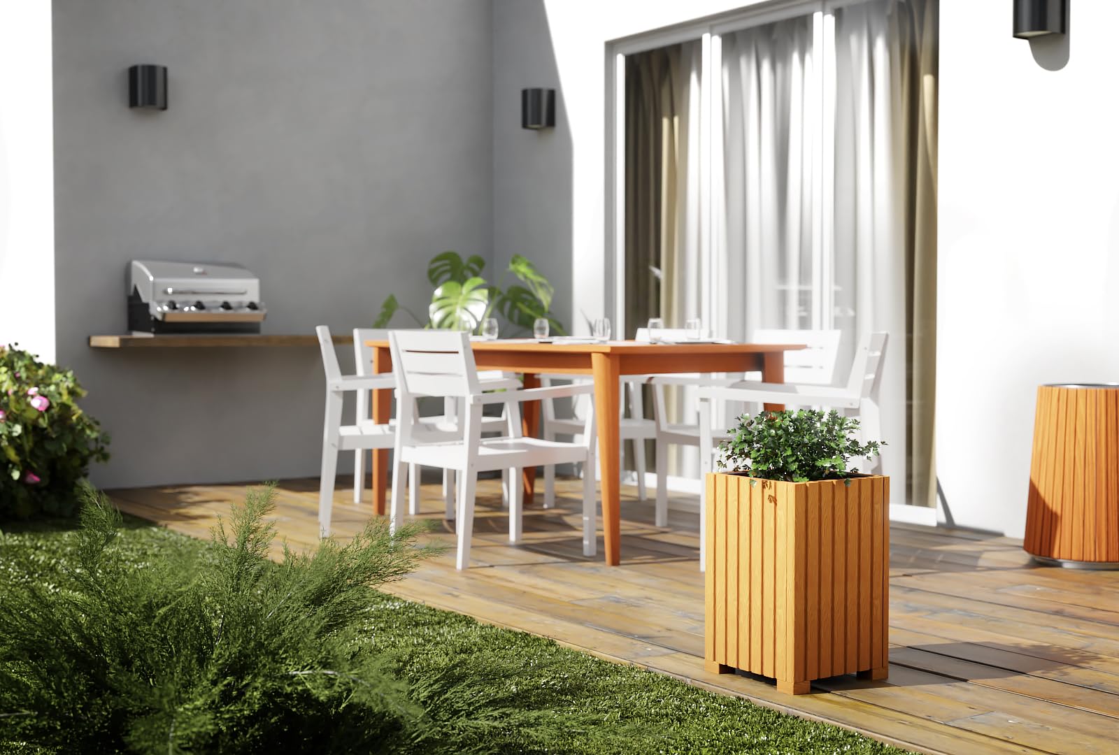 BOGATECO Jardinière en bois - Jardinière - 40 x 25 x 25 cm - Pot à herbes pour la maison, le jardin, le balcon, la terrasse - Pot avec insert en plastique - Imperméabilisé - Marron clair