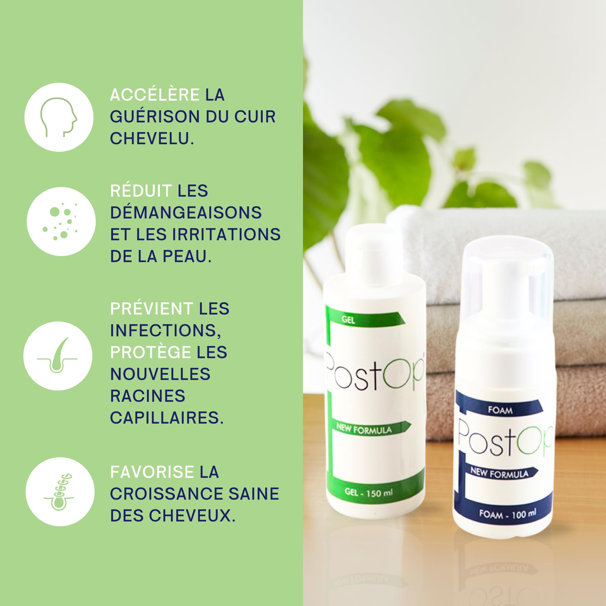 PostOp Kit post-greffe de cheveux Shampooing + mousse spécialement développé pour le post-soin (greffe de cheveux - opération FUE et FUT).