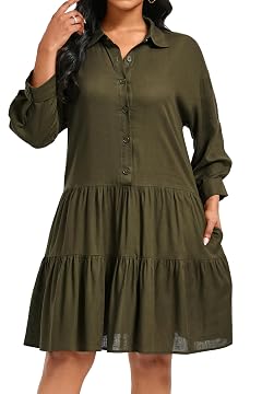 Women Lightweight Linen Rayon Button Down Midi Dresses with Pockets