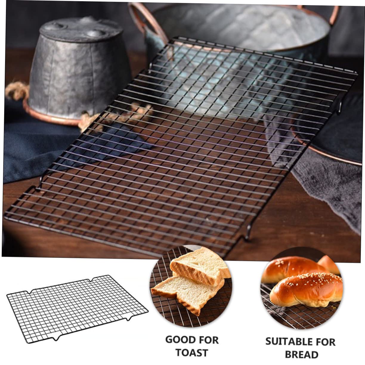 VICASKY Outdoor Non Stick Barbecue Net and Cooling Grate Multi Purpose Iron Rack for Grilling and Baking for Cakes Cookies and Hot Dishes Versatile Kitchen Tool for Home