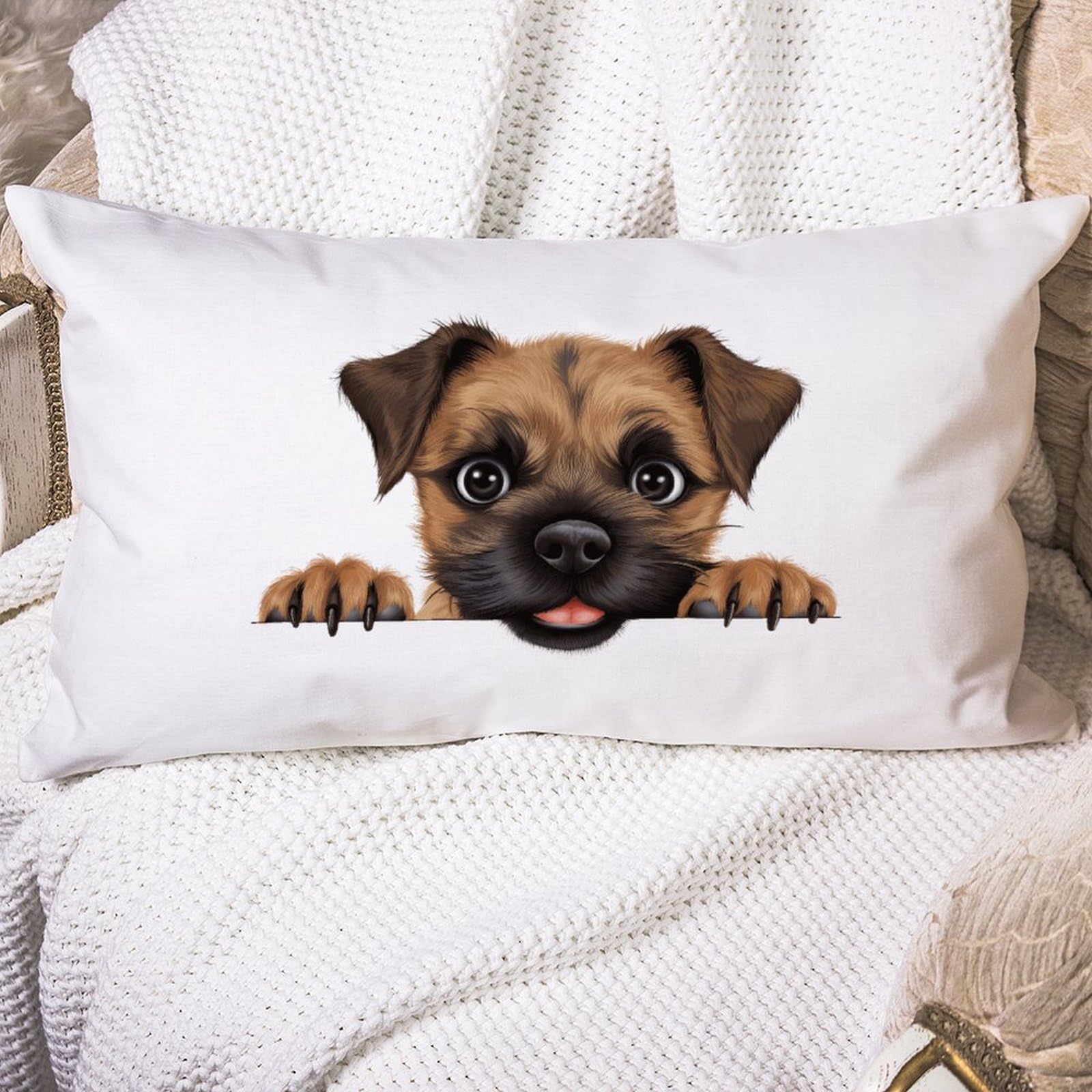 Freecustom Throw Pillow Case Lumbar Pillow Cases Border Terrier Dog Peeking Cushion Cover Dogs Puppies 20X30in Decorative Pillow Home Cotton Linen Bright Cushion Cases For Living Room Home Sofa Couch
