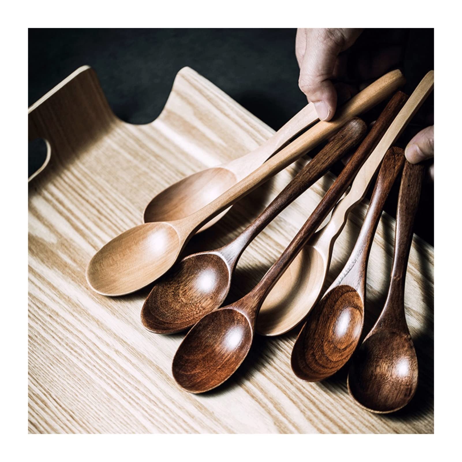 Cucchiaio da zuppa in Legno con Manico Lungo for Uso Domestico Fatto a Mano Multi-Modello Mestolo(10)