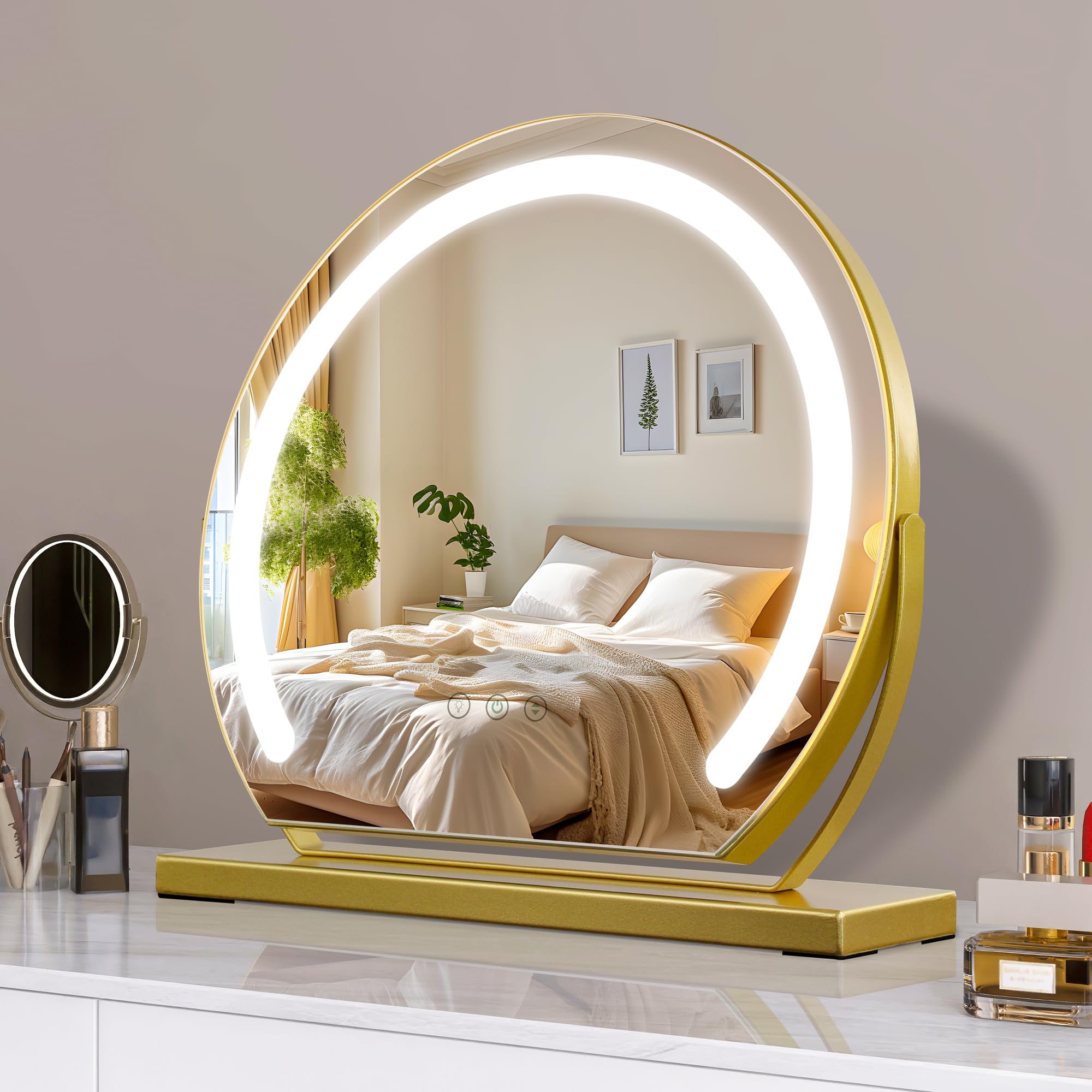 MantoLite Espejo de Maquillaje Espejo Tocador Espejo con luz 40CM Maquillaje 3 Modos de Iluminación Espejo de Mesa con Interruptor Táctil Espejo de Tocador con Control Táctil Inteligente