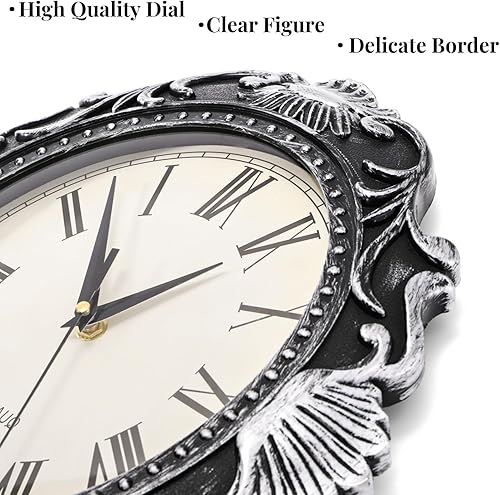 Miniatura 4 de Paquete de 2 relojes de pared retro, reloj de pared ovalado vintage de 14 pulgadas sin tictac para pared, movimiento de cuarzo a pilas, reloj de