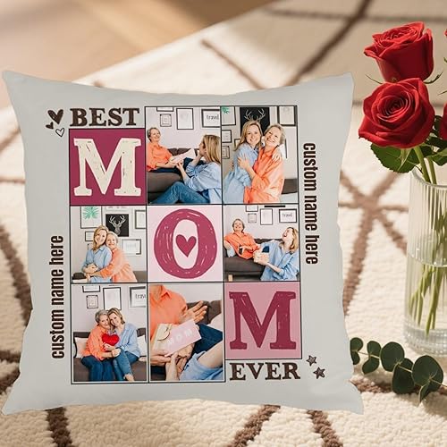 Miniatura 5 de Funda de almohada personalizada con 6 fotos y mensaje para mamá, funda de cojín decorativa que crea un regalo amoroso para aniversarios, cumpleaños,