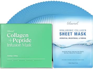 Ebanel Bundle of 40-Pack Collagen Face Mask and 8-Pack Collagen Peptide Infusion Mask