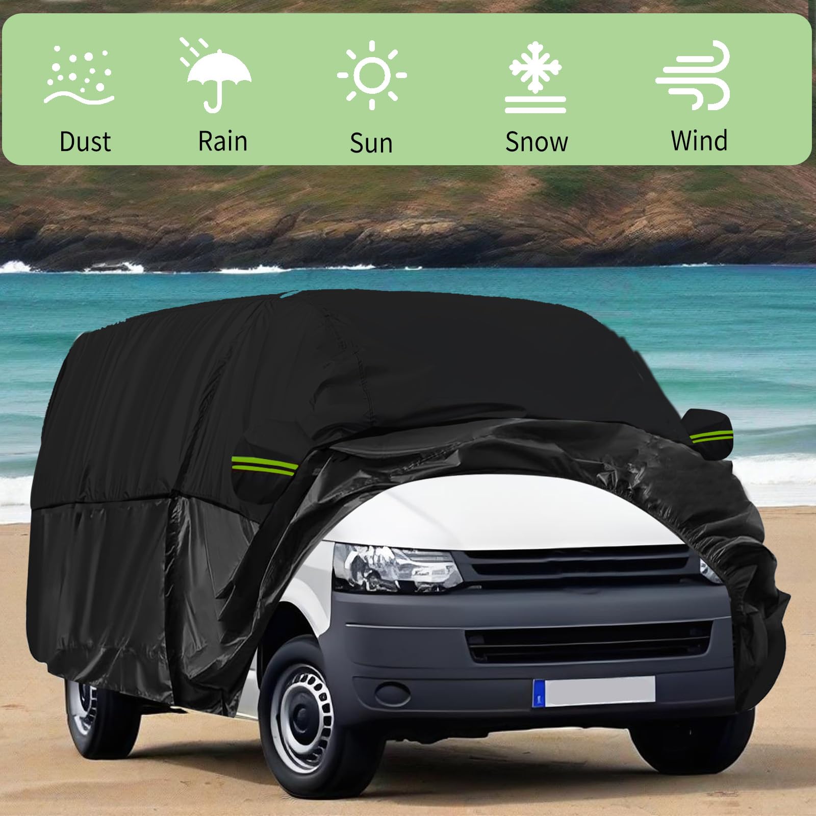 Housse de protection pour véhicule HAMON Garage complet pour VW T5 T6 SWB, bâche de protection pour voiture avec fermeture éclair latérale, bâche respirante pour garage complet hiver/été Housse de