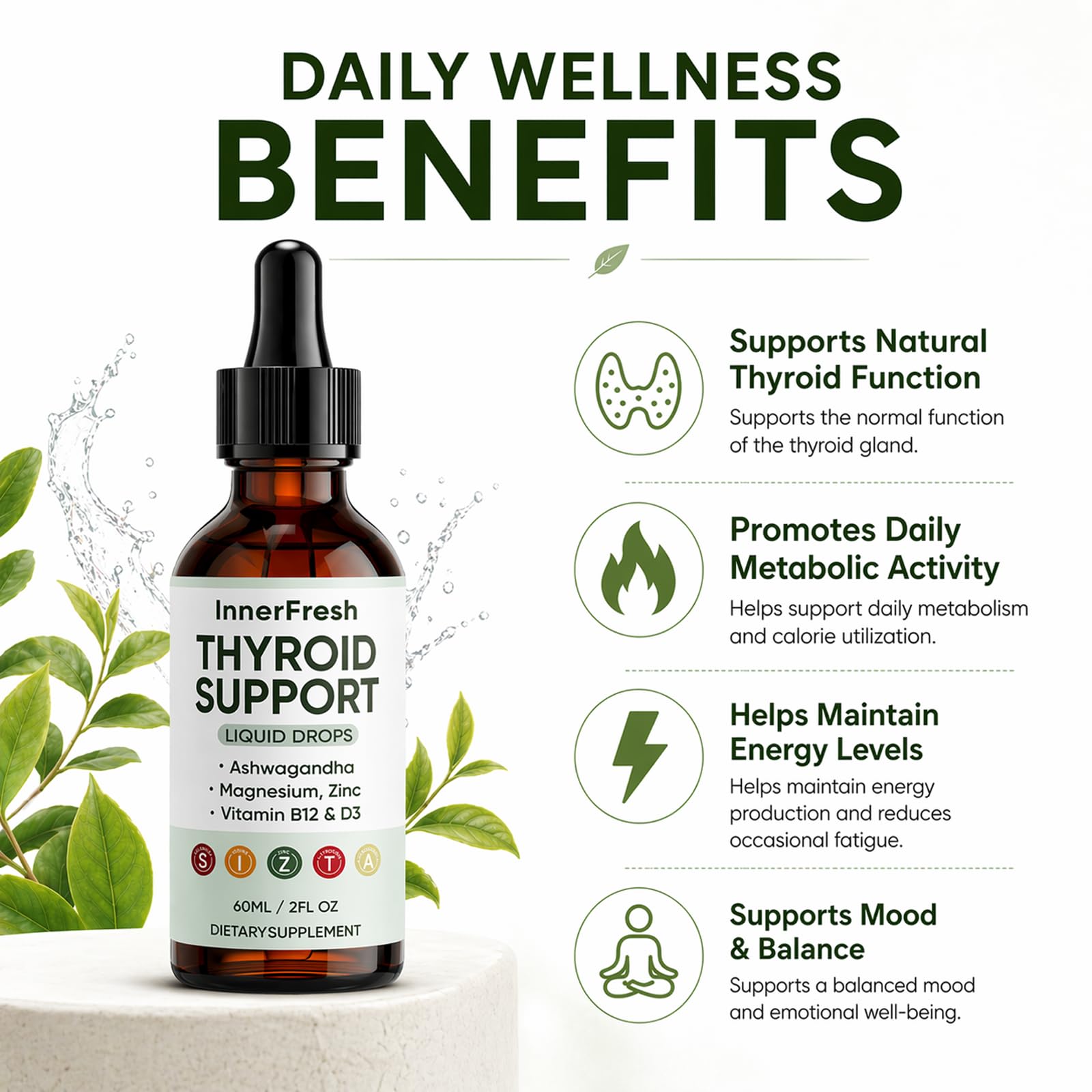 Thyroid Support Drops, Thyroid Support Liquid Drops for Women & Men, with Ashwagandha, Vitamin B12 & D3 and Magnesium, Help Support Mood, Promote Metabolism, 60 ML/2FL OZ — Amazon image 5