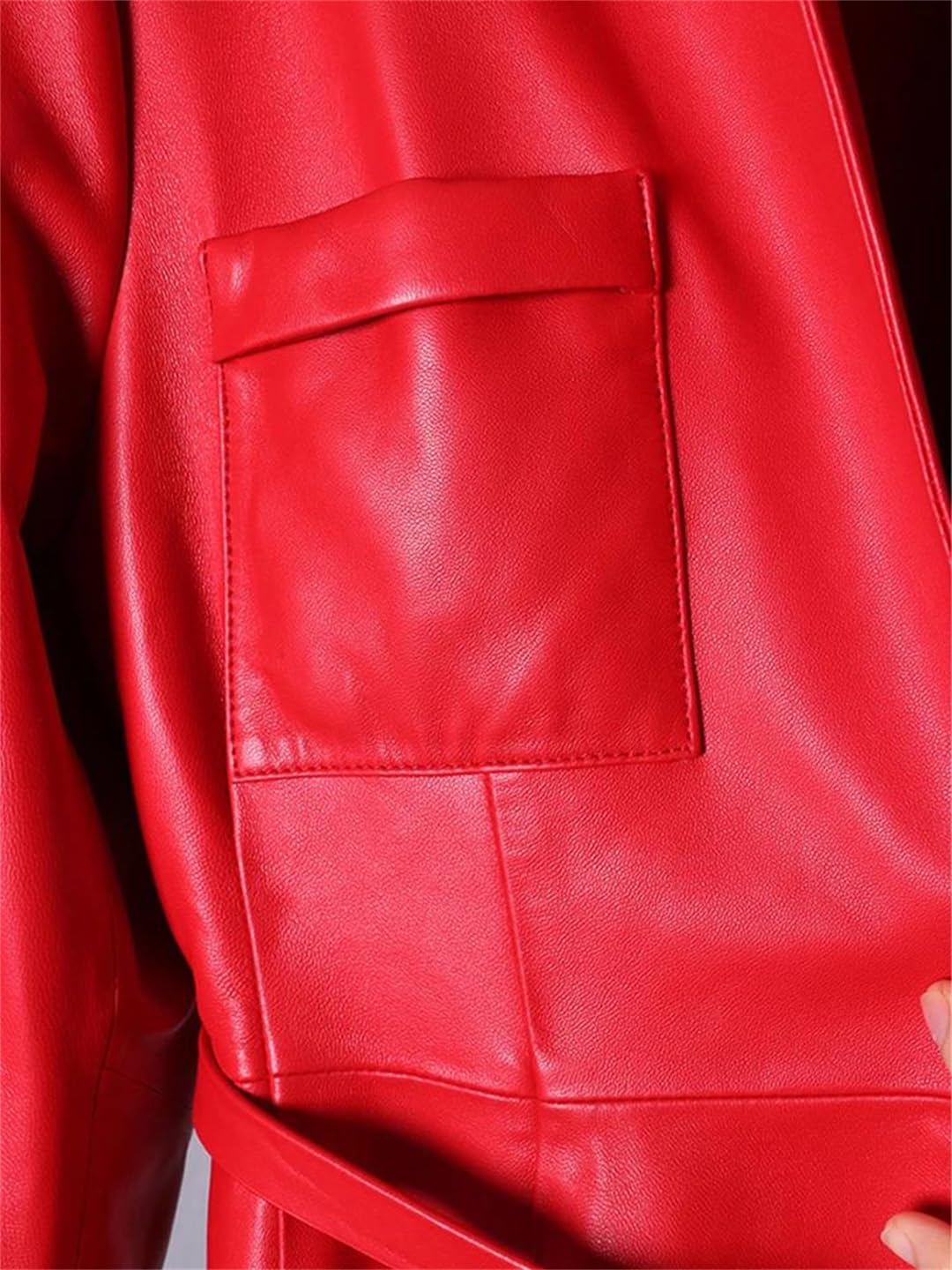 Lmtossey Trench lungo gonna donna rosso/maxi pelle PU elegante soprabito