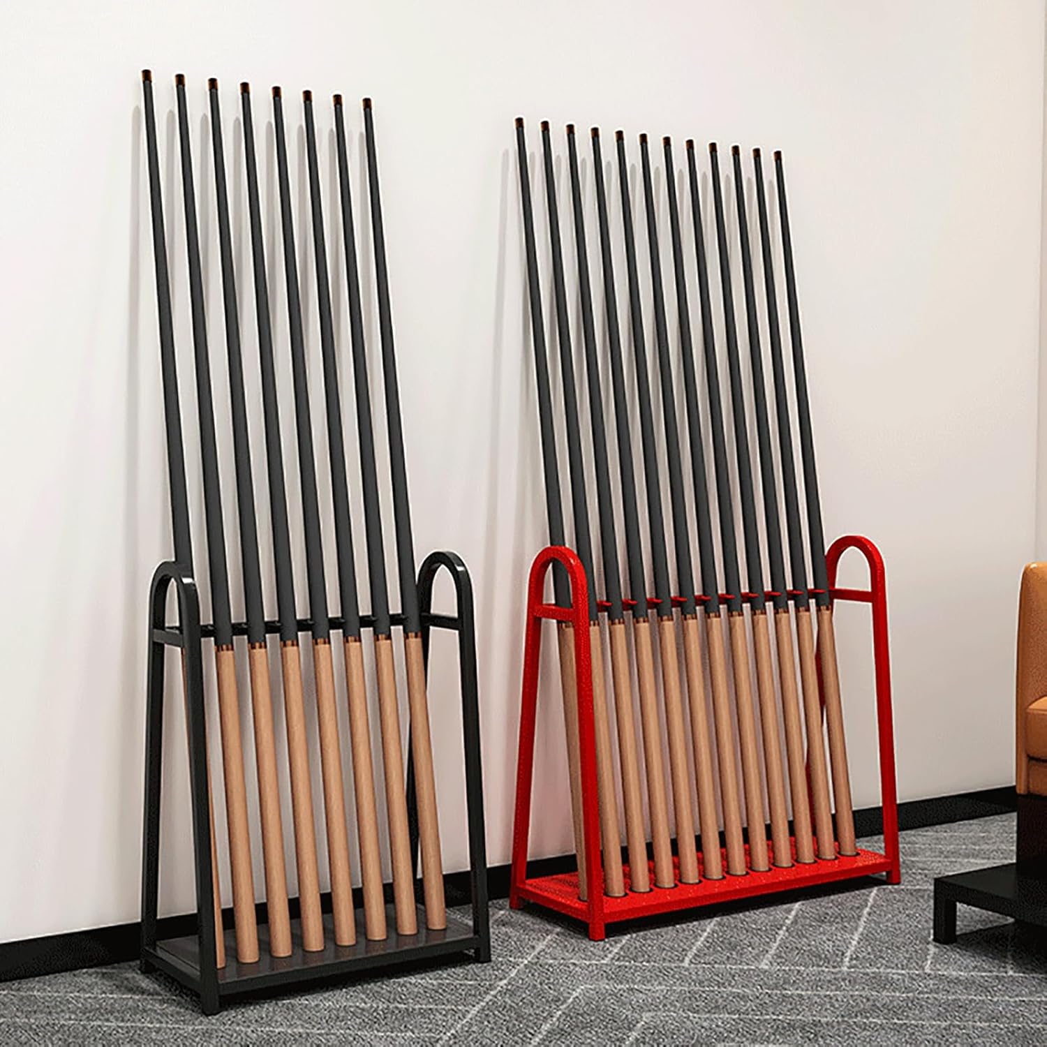 Pool Cue Holder Floor Stand, Iron Billiard Cue Racks, Storage Display Rack for Home, Club, Bar, Lounge, Billiard Room(Orange,25.5in/65cm)