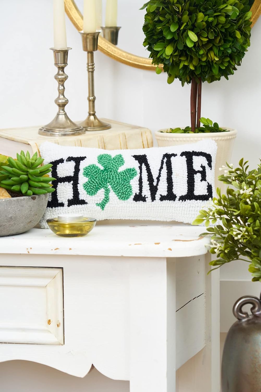 C&F Home 3 Leaf Clover Home Shamrock Hooked Small Petite Mini Accent Pillow 6" x 12" St Paddys Day Ireland Irish Spring Springtime Home Living Room Sofa Couch Chair Bed Bedroom Decor Decoration 6" x