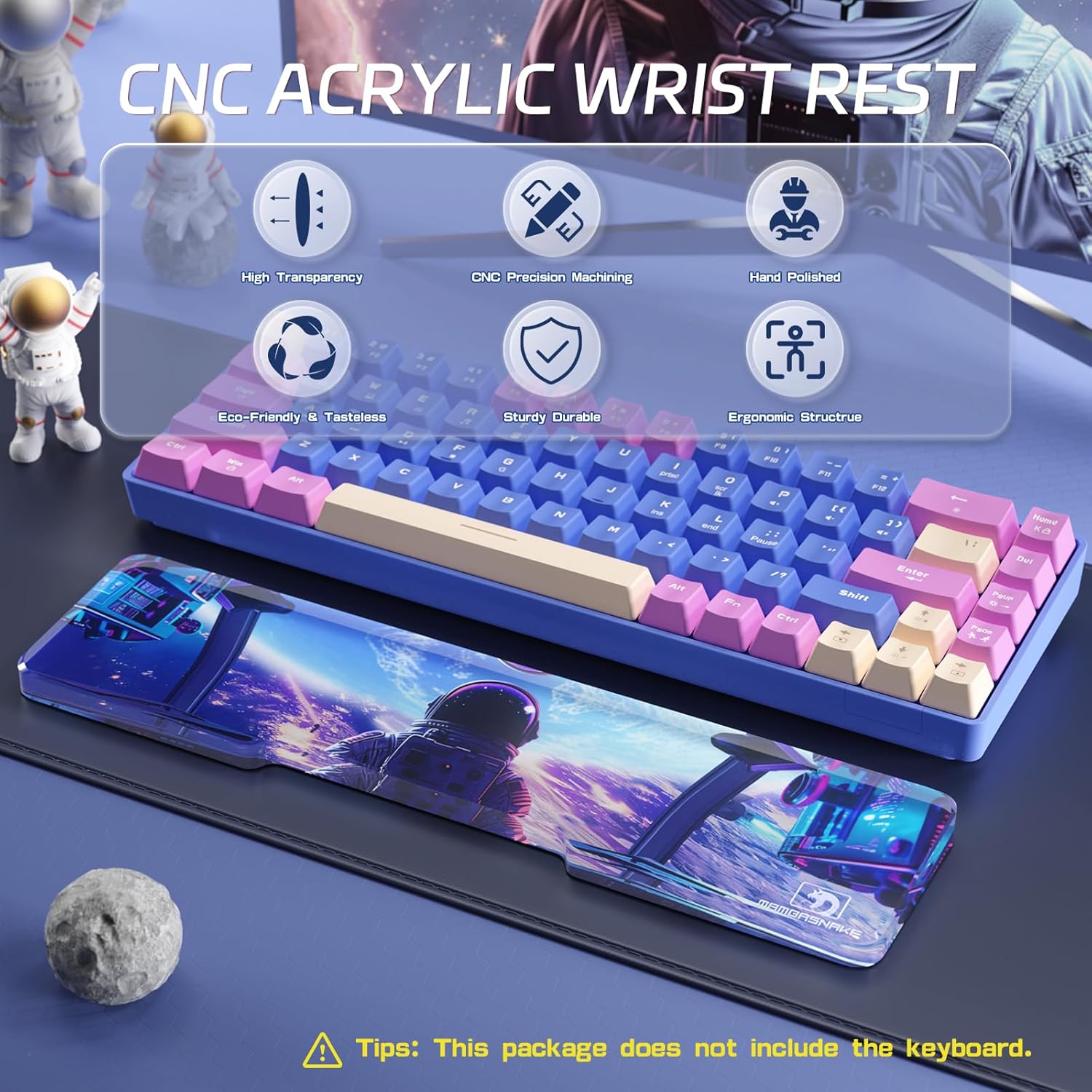 Acrylic Gaming Keyboard Wrist Rest Pad,Clear Wrist Rest for Computer Keyboard,Office,PC Gaming,Laptop,Mac,Comfortable,Lightweight,Ergonomic for Easy Typing Pain Relief-Length